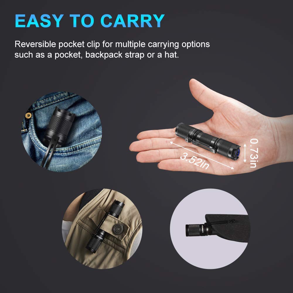 LUMINTOP Tool AA2.0 EDC Flashlight, 650 Lumens, 5 Modes, Waterproof, Aluminum, Nichia Neutral White, Small