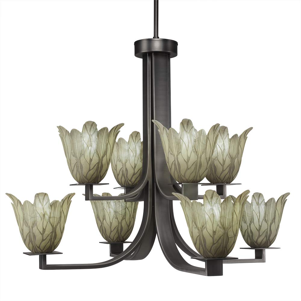 Toltec Lighting 578-GP-1025 Apollo 8 Light Hang Straight Swivel Chandelier with Vanilla Leaf Glass, 7&quot;, 30.5&quot; x 30.5&quot; x 23&quot;, Graphite