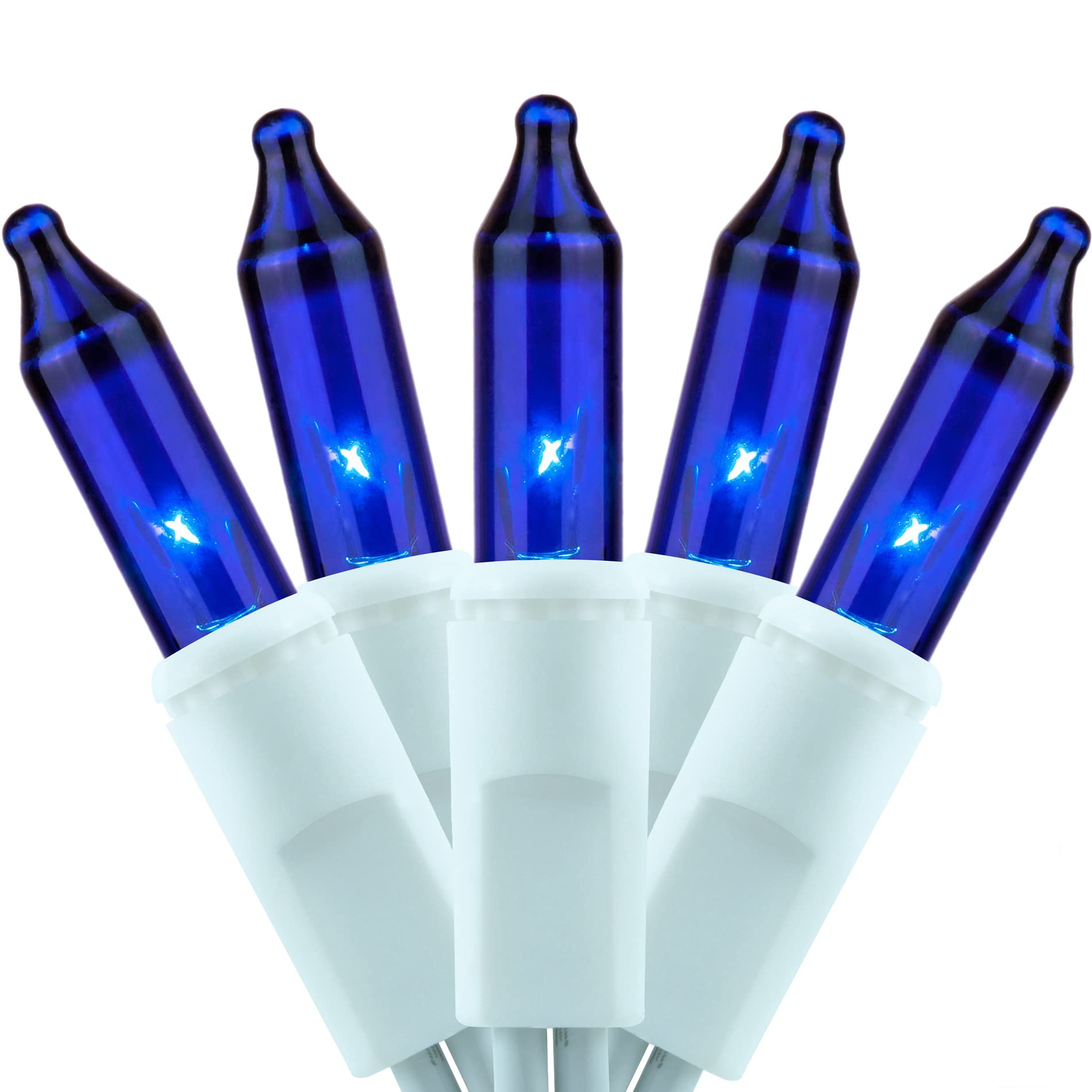 YULETIME Blue Christmas Lights, 200 Count Mini String Lights, 2 Strands of 21 ft, UL Certified, Glass, Blue - White Wire