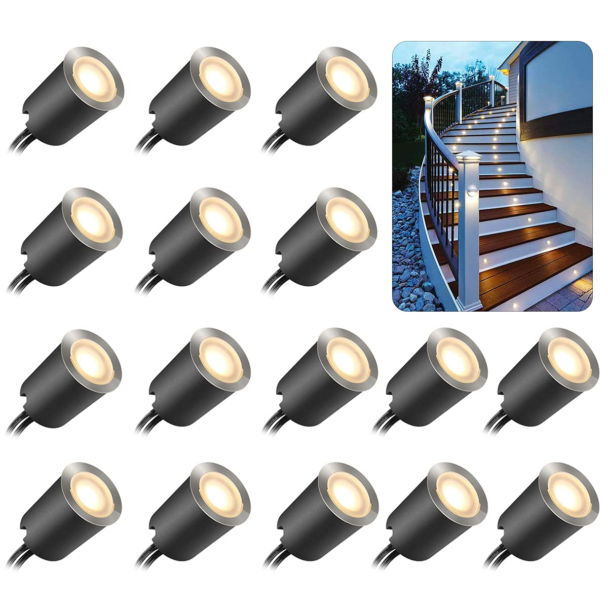 Smy Lighting Recessed Led Deck Light Kits, 16Pack, Warm White, Ip67 Waterproof, Low Voltage For Outdoor Use, Model 43397-46160