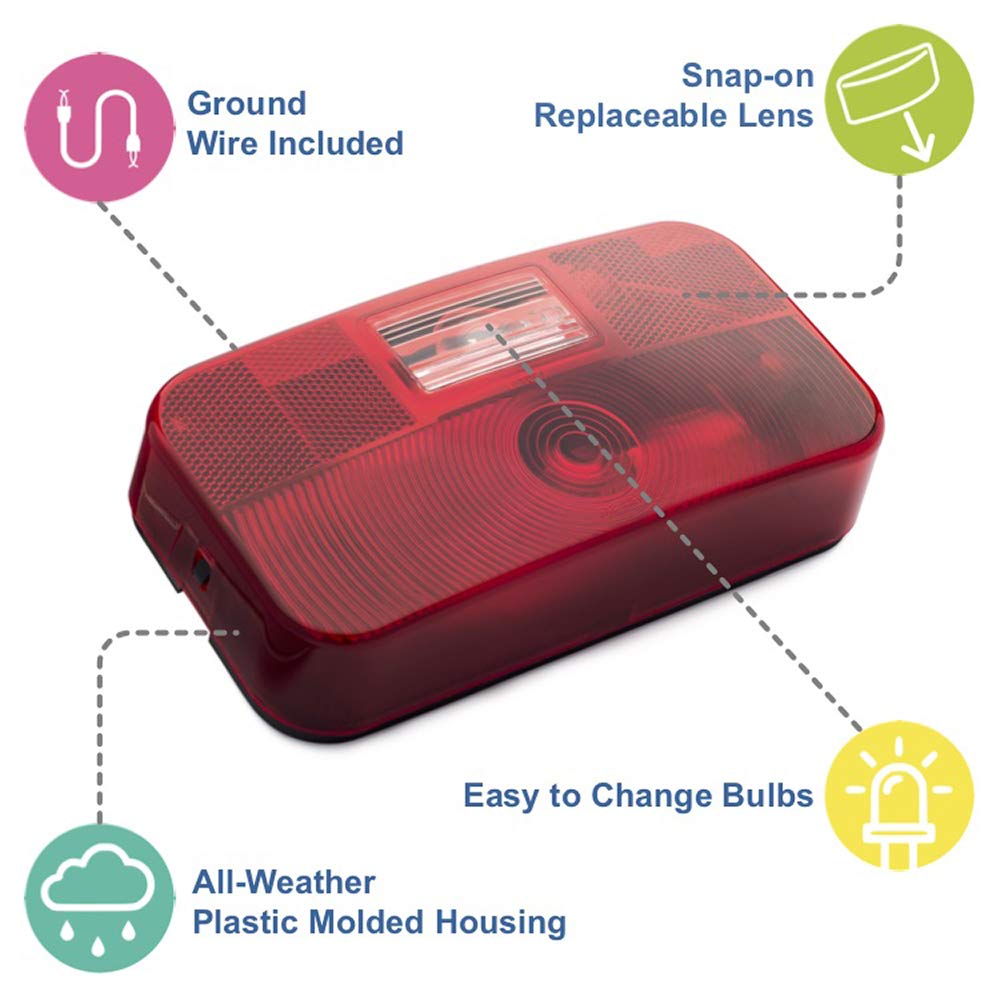 Lumitronics Red Surface Mount Light - Stop/Turn/Tail/Backup For Rv, Trailer, Camper, 5Th Wheel And Motorhomes (Black)