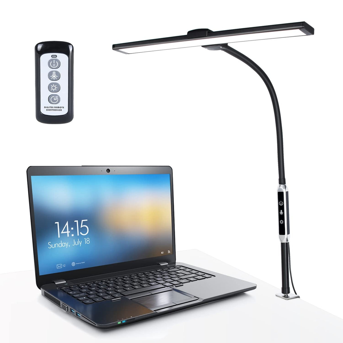 Cesunlight Remote Clamp On Lamp, Ultra Bright Desk Lamp With Swing Arm, 14W, 1700 Lms, 90 Cri, 5 Color Modes (2800K-6000K), 10%-