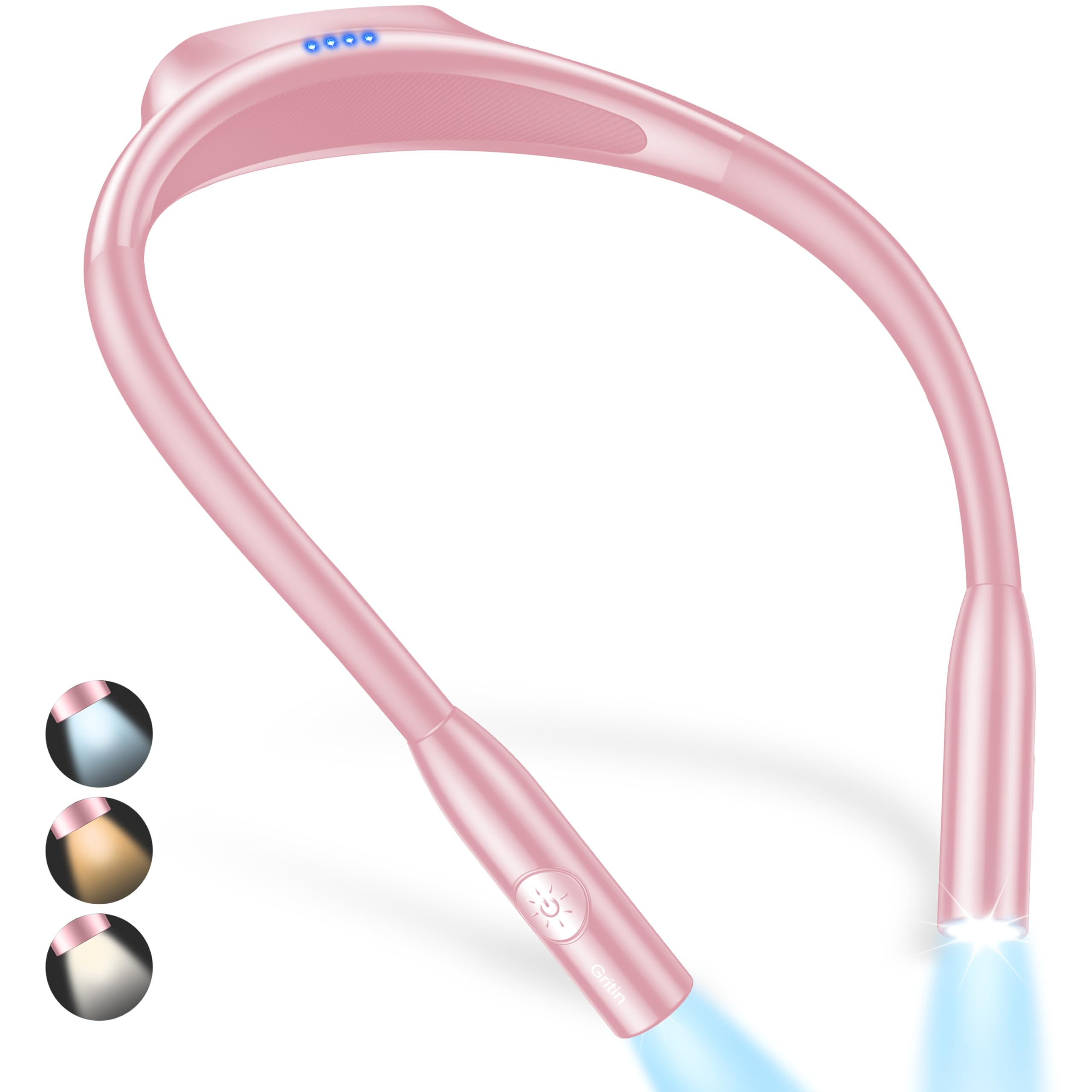 Gritin LED Neck Reading Light, Dimmable, 80+ Hrs Runtime, Pink, Model G1337, Lightweight for Crafting and Knitting