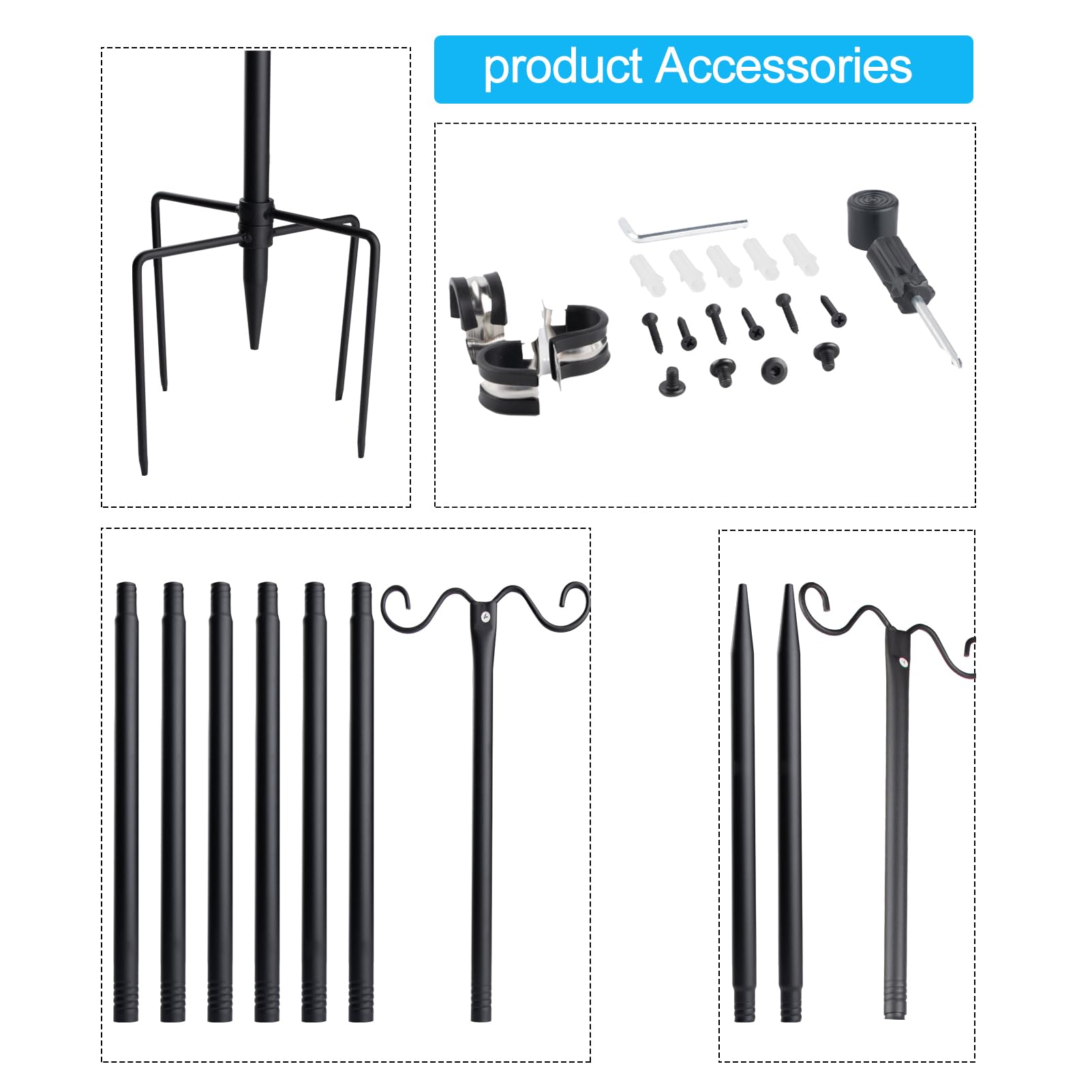 Lightdot Outdoor String Light Poles, 9FT Metal Patio Stand, 3Pack, Black, Model LSTM-G40-H