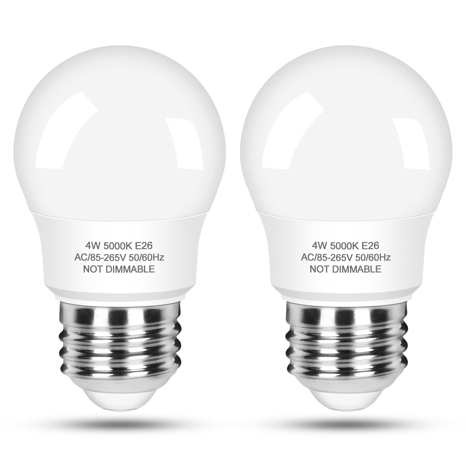 Brightever LED Refrigerator Light Bulb 4W 5000K Daylight White A15 Waterproof E26 Model G45-2014G, 2 Packs