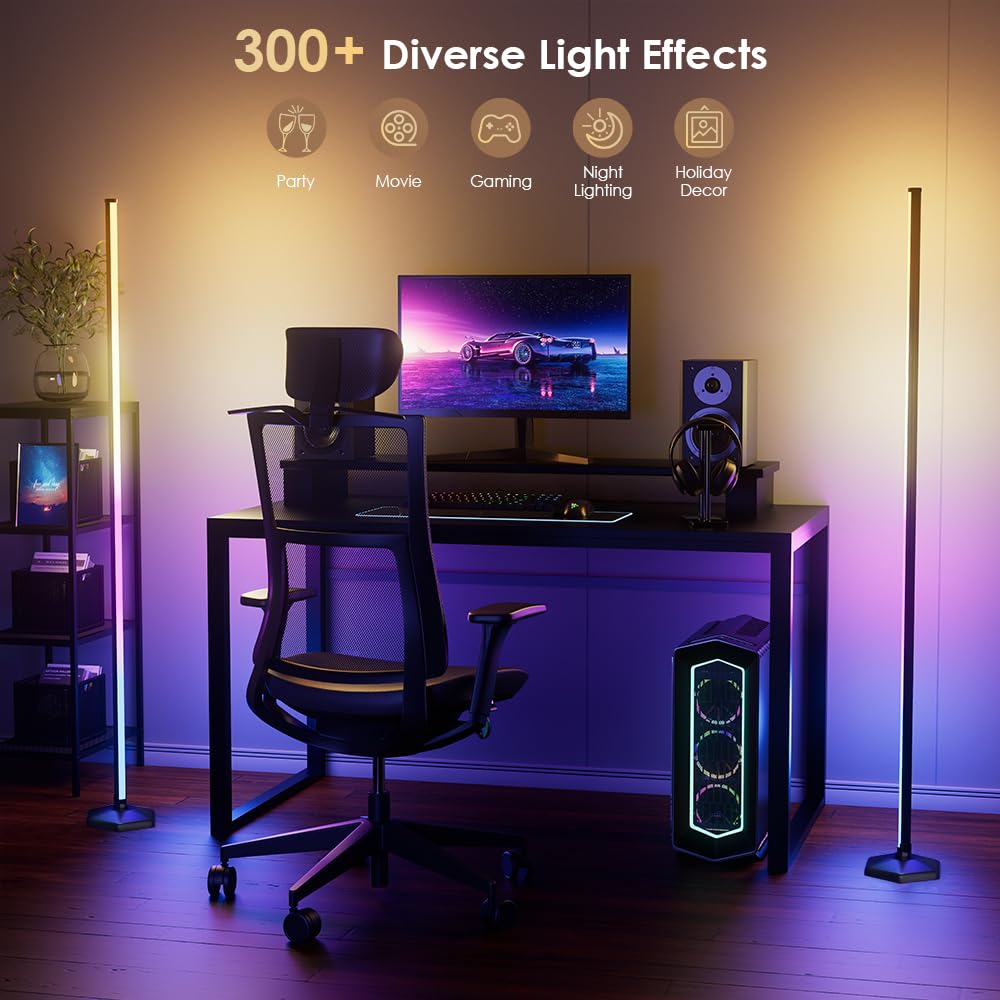 Yikbik 2Pcs Rgb Floor Lamp, Bluetooth App And Remote Control 65'' Smart Modern Standing Lamp Music Sync 16 Million Diy Colors Ch