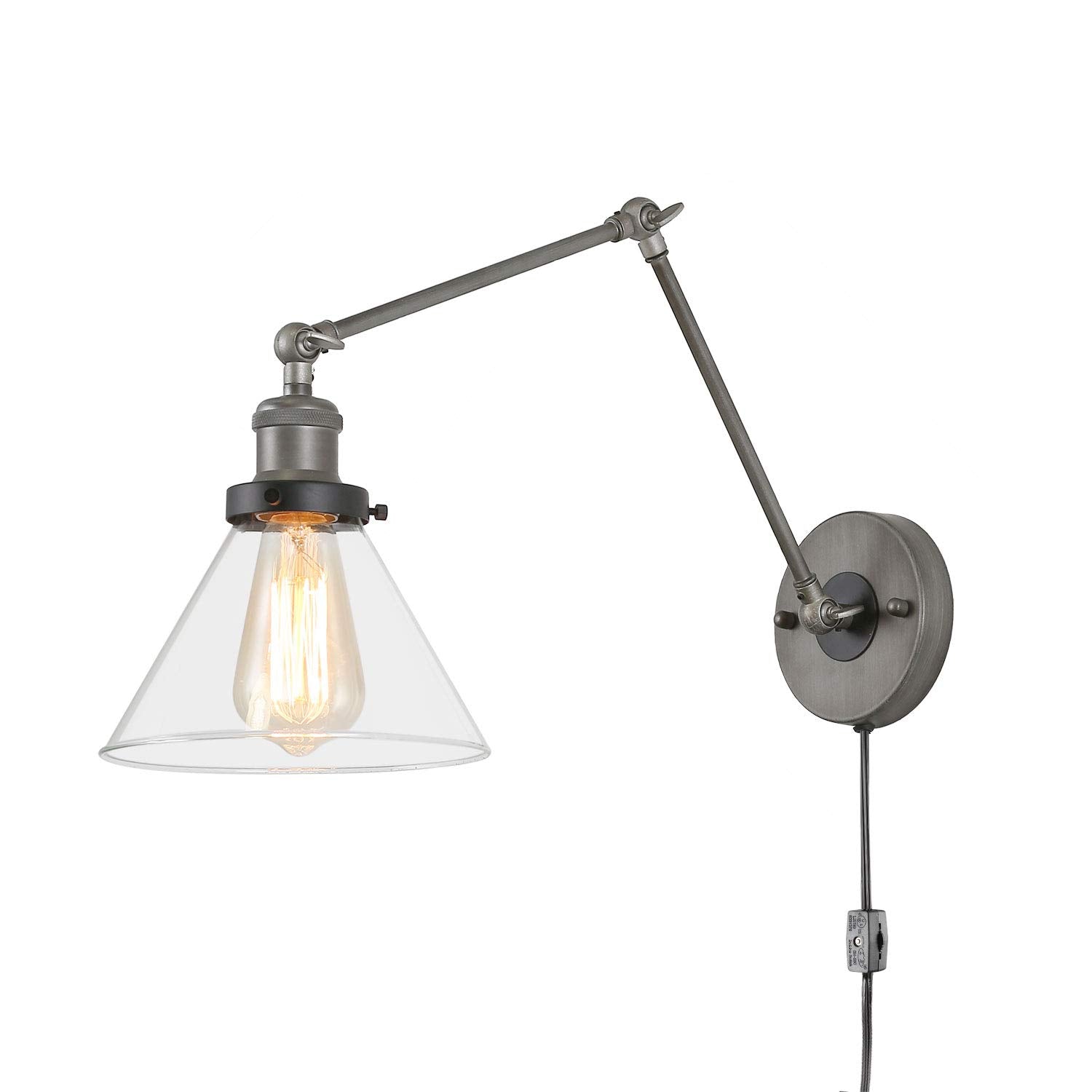 Lnc Swing Arm Wall Sconce Lighting, Glass Lamp With Plug In Cord For Bedroom, Reading