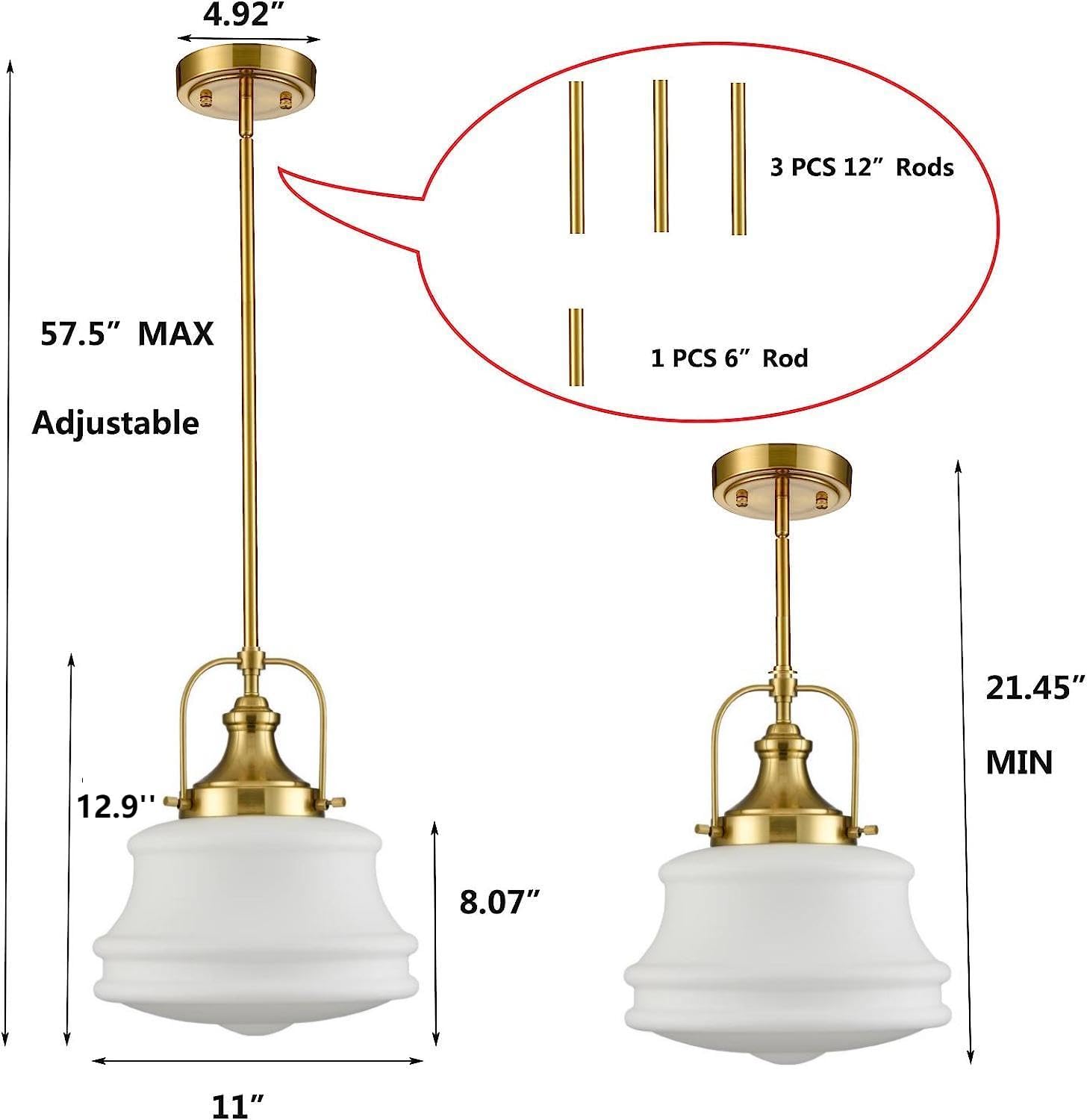 DEYNITE Industrial Pendant Light Fixture, Adjustable Gold Schoolhouse Design, Model B5298DU-J-N