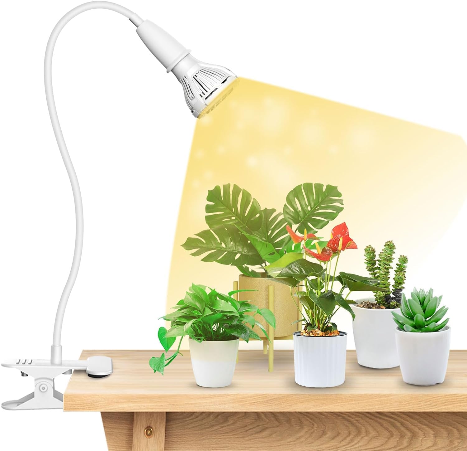 SANSI LED Grow Light, 150W Full Spectrum Clip-on, Gooseneck Design, Ceramic Material, White, Model C21GL-GE26-10W