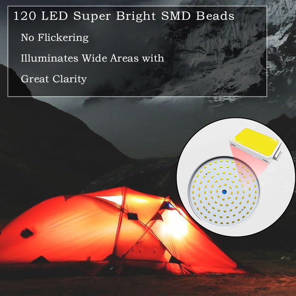 Jearytop Solar Camping Lamp - 4500mAh, 120 LED, USB Rechargeable, Waterproof, Remote Control, 3 Pack, Outdoor Use