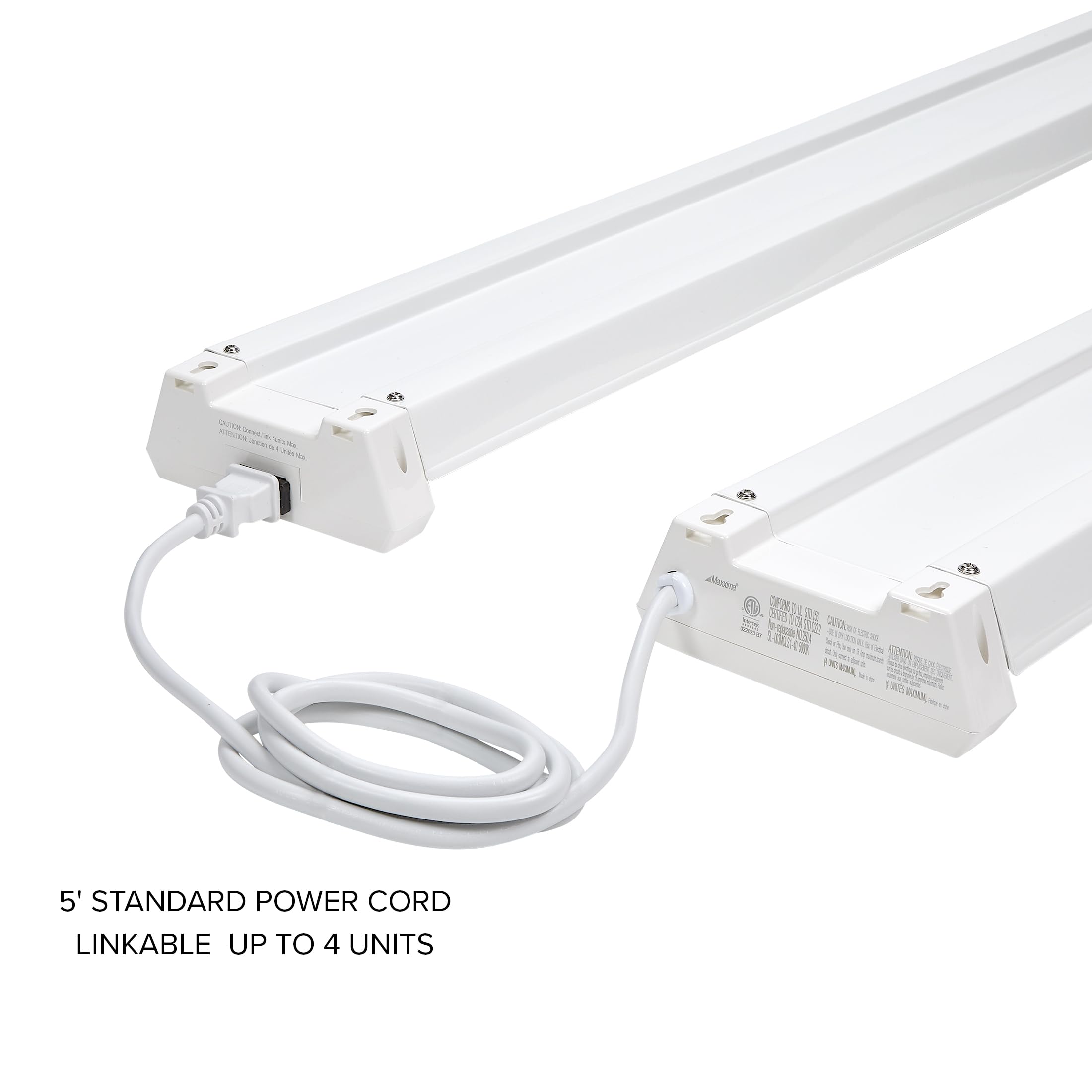Maxxima LED Shop Light Fixture, 20W, 2000 Lumens, 5000K Daylight, Frosted Lens, Plug-in, Pull Chain, White, MSL-202000