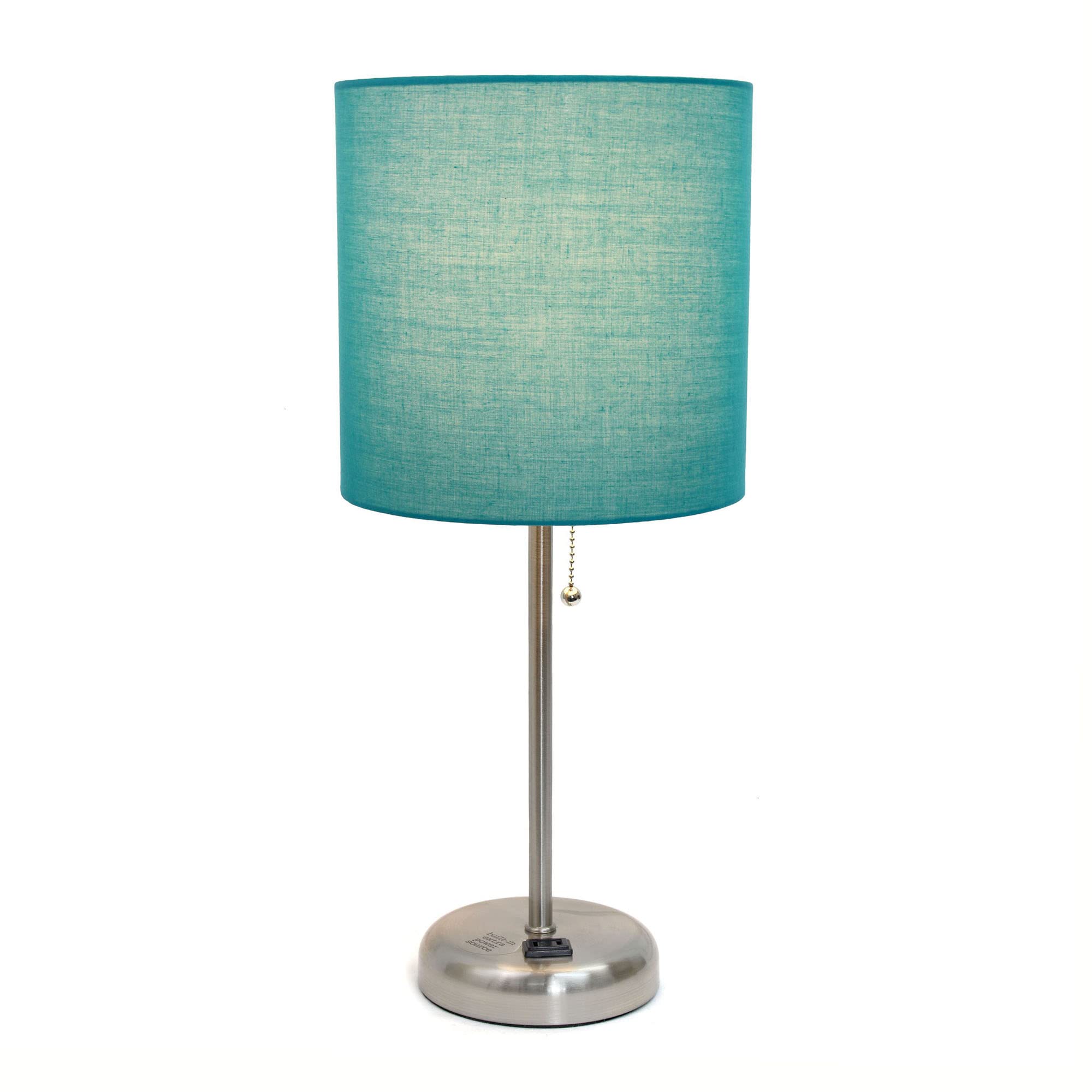 Creekwood Home 19.5&quot; Metal Table Lamp With Teal Shade & Power Outlet In Brushed Steel