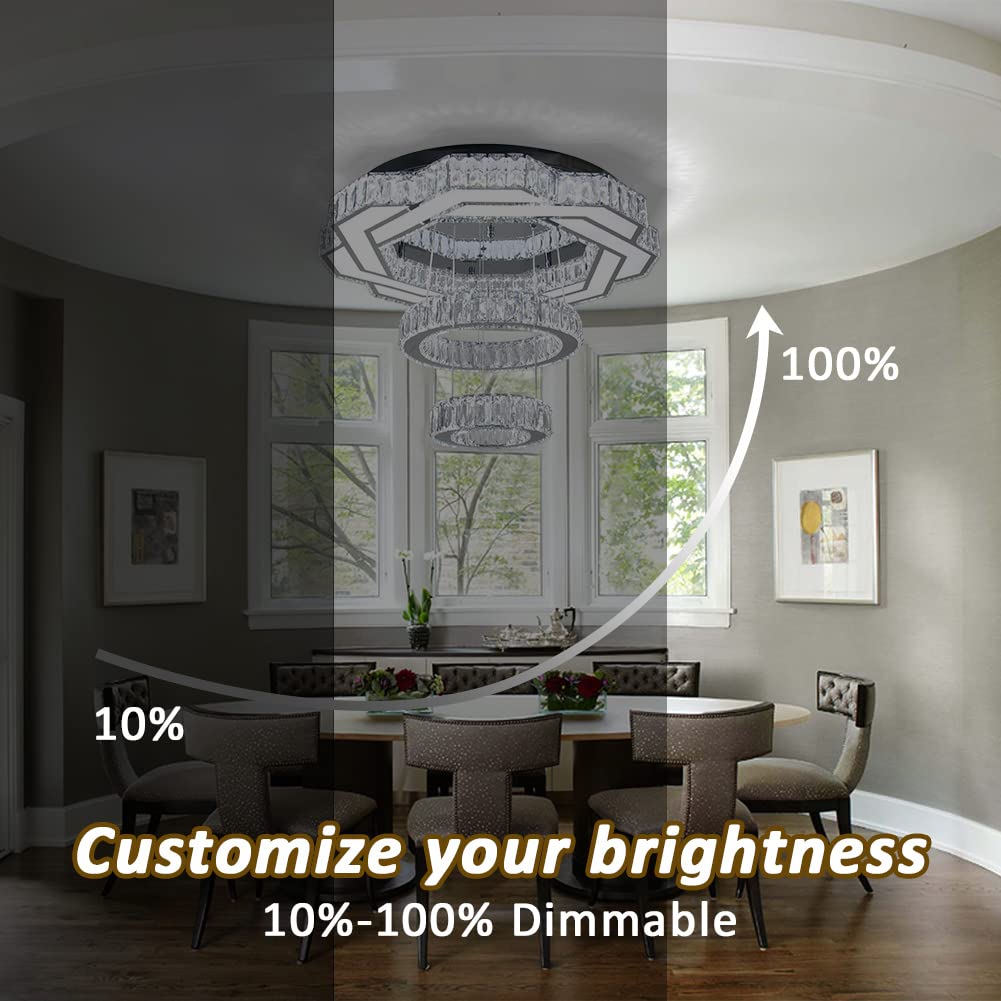 xychfantligh Modern Crystal Chandelier 22.5" Dimmable LED Flush Mount Pendant Light for Living Room, Bedroom, Dining Room, Entryway