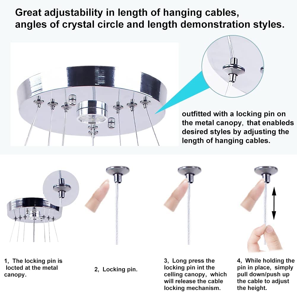 Led Chandeliers, Modern Crystal Chandelier Dining Room Living Room Led Ceiling Pendant Light 4 Rings Adjustable Stainless Steel