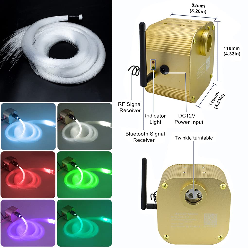 AZIMOM Bluetooth Control Fiber Optic Lights Kit, 16W, 450pcs 0.03in 9.8ft, RGBW, Gold, Model QJ-L016