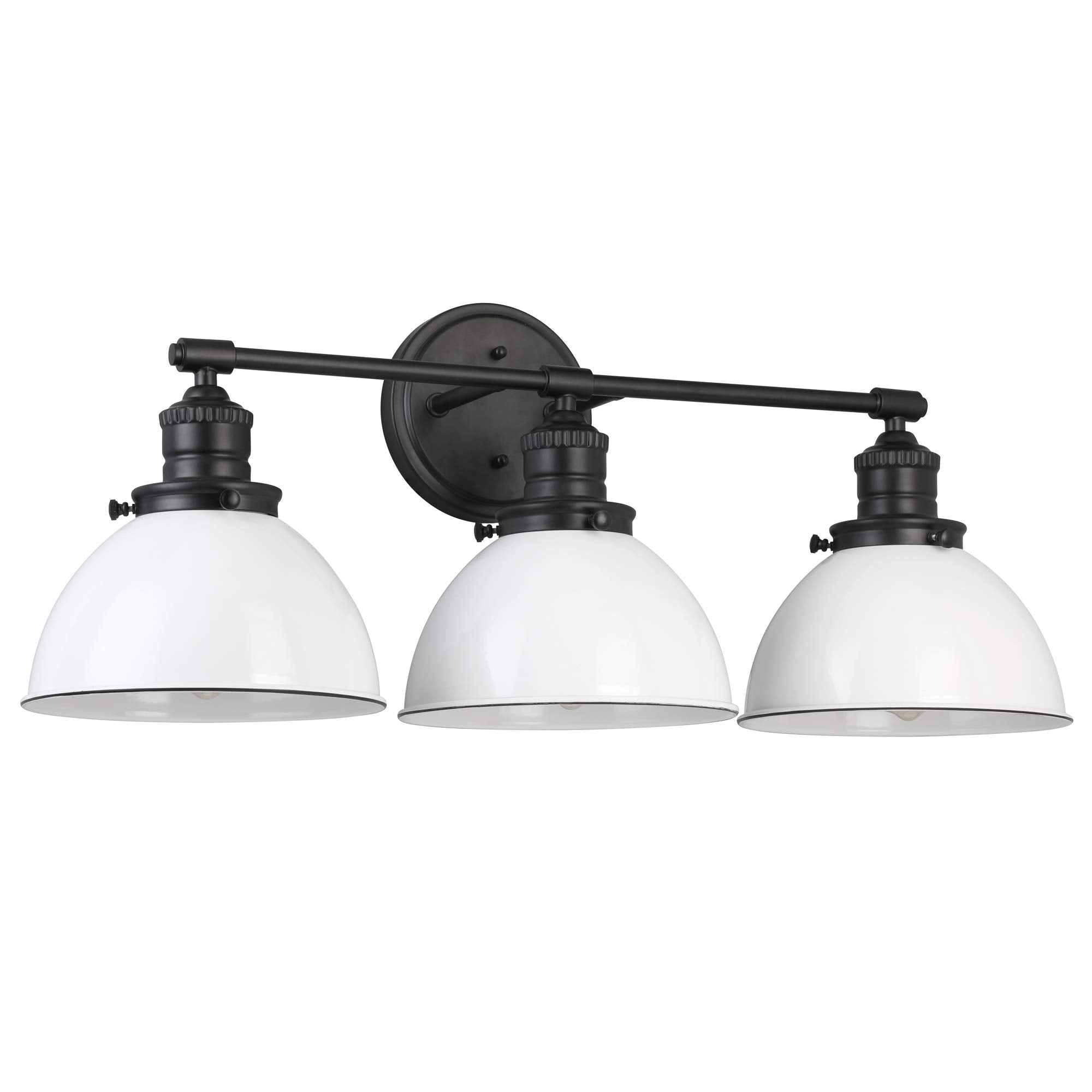 Design House Savannah 3-Light Vanity Light, Matte Black Finish, White Metal Shades, Dimmable, Bathroom Wall Fixture, 588301