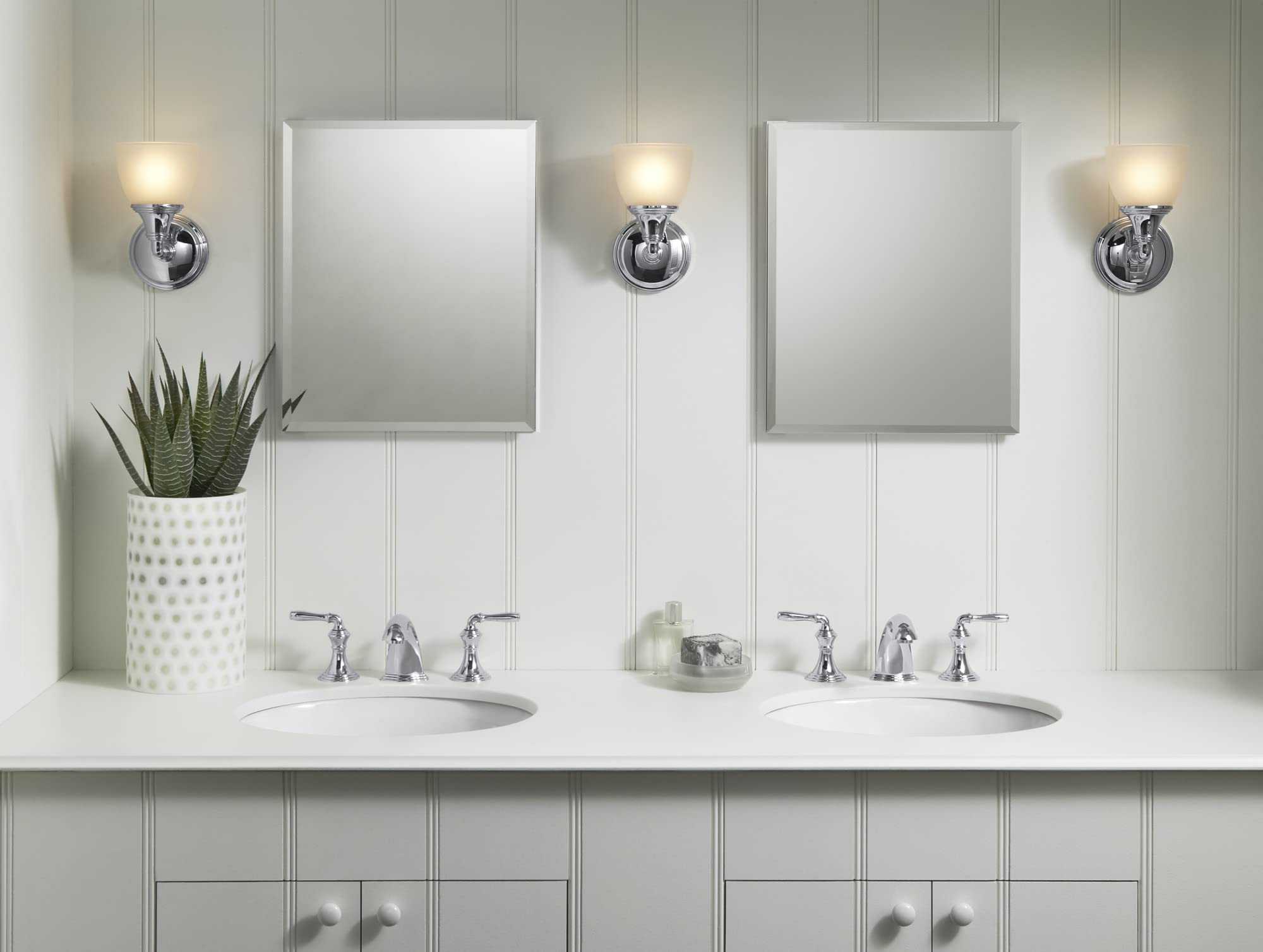 KOHLER Devonshire Bathroom Vanity Light Fixture, 1 Light, Metal, Polished Chrome with Brass Trim, Model 10570-CPL