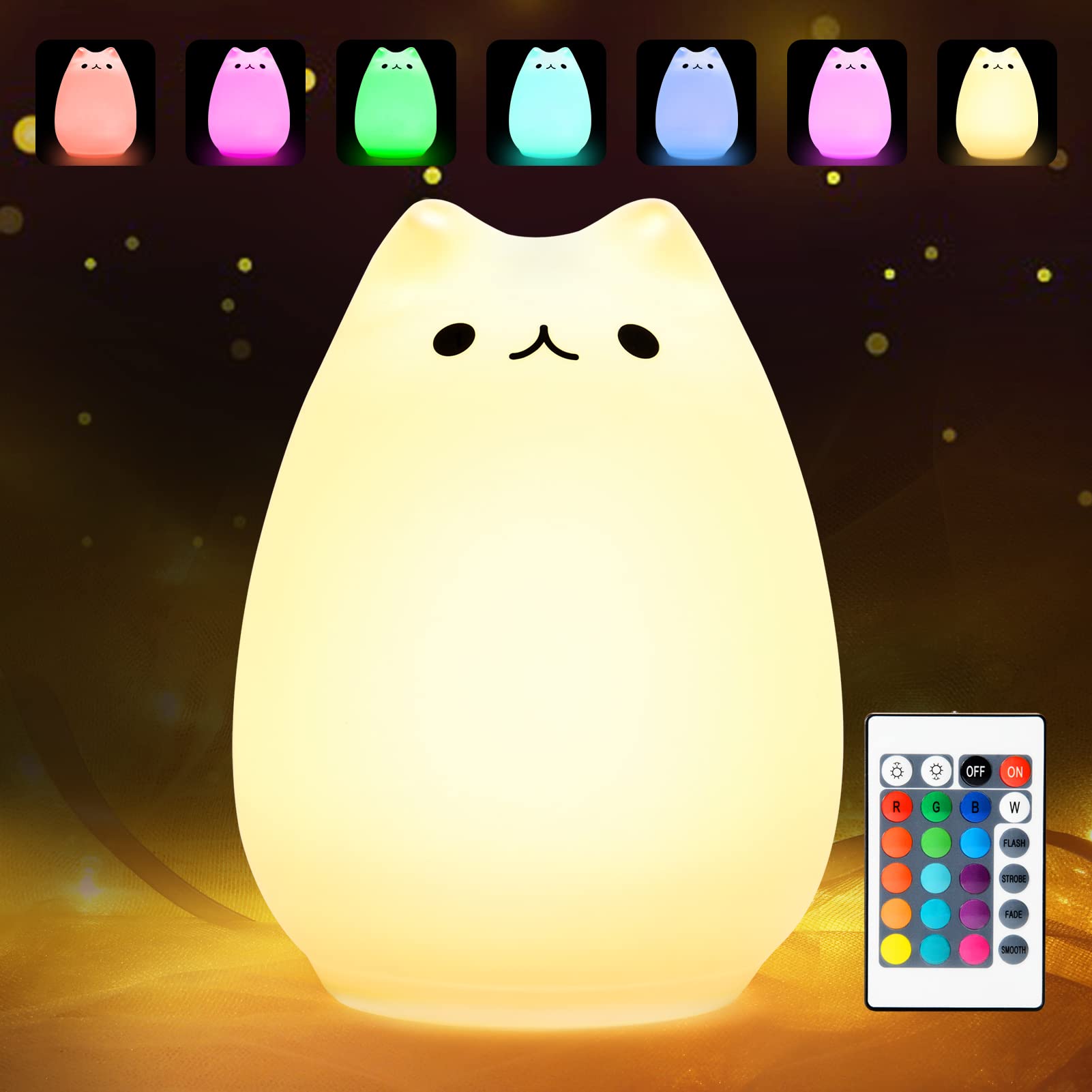 Litake Cute Cat Night Light  Squishy 16 Colors Changing Cat Lamp With Remote  Kitty Cat Touch Light  Silicone Baby Nightlight For Kids Christmas Gifts For Kids Girls Boys Teen Room Decor Multi-Mode