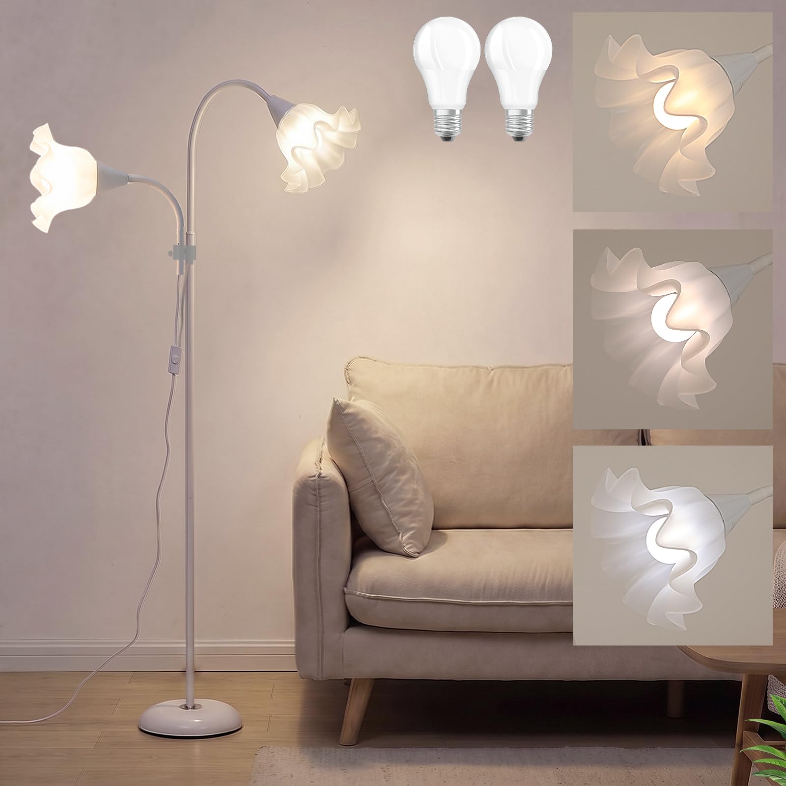 AoMck Adjustbale Short Floor Lamp Dimmable LED Flower Lamps for Living Room with Adjustable Bendable, 2 in 1 Table Lamps Dimmabl