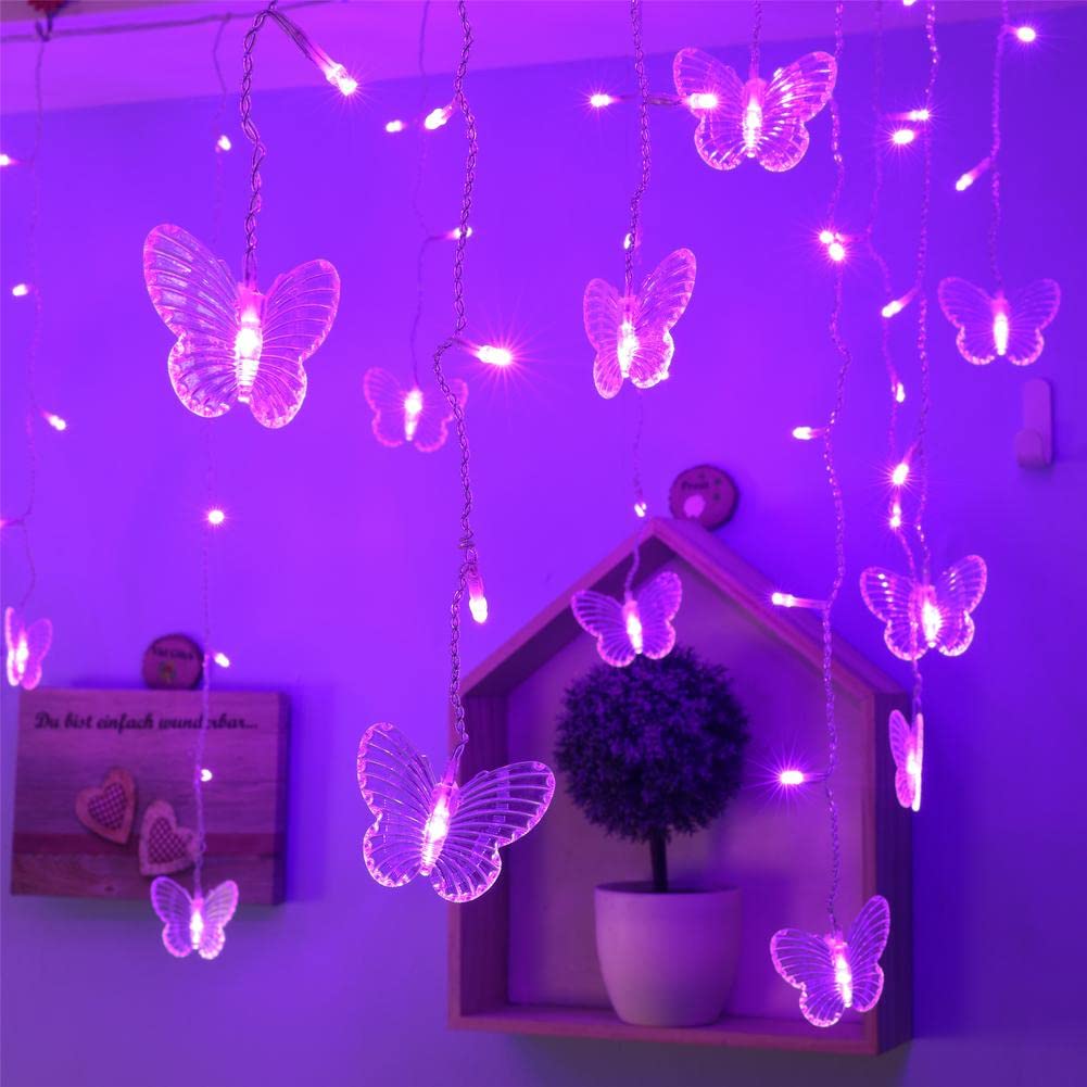 Bjyhiyh Usb Led Curtain Lights 4.9Ft X 1.6Ft 8 Modes 10 Butterflies Twinkle Lights For Bedroom Garden Wedding Christmas Decoration(Purple)