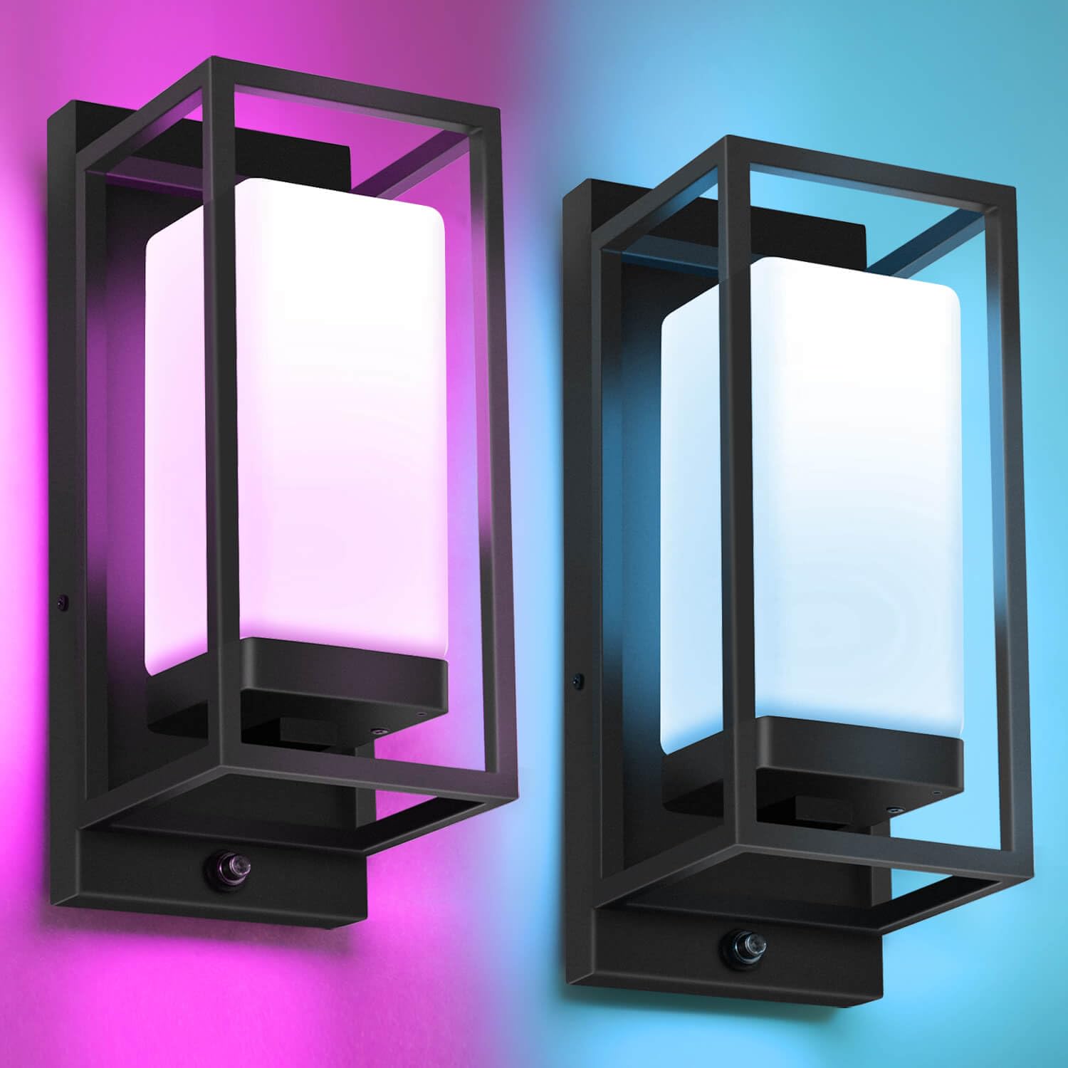 RAYVO Smart Outdoor Wall Light, RGB Color Changing Sconce with App & Voice Control, Dusk to Dawn Outdoor Lighting, Adjustable 27