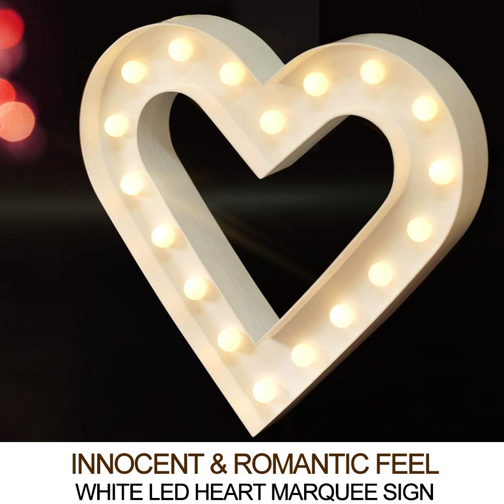 Bright Zeal 12 Inch Lighted Heart Marquee - White LED Decoration with Timer - Model 10511 for Valentine's Day & Weddings