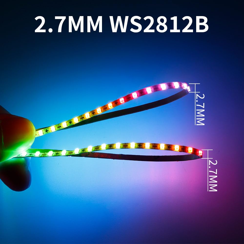 Xnbada 6.5Ft Ws2812B Ws2812 2.7Mm Ultra Narrow Led Strip,Dc5V 160Leds/M Individually Addressable Dream Color Flexible Smart Ligh