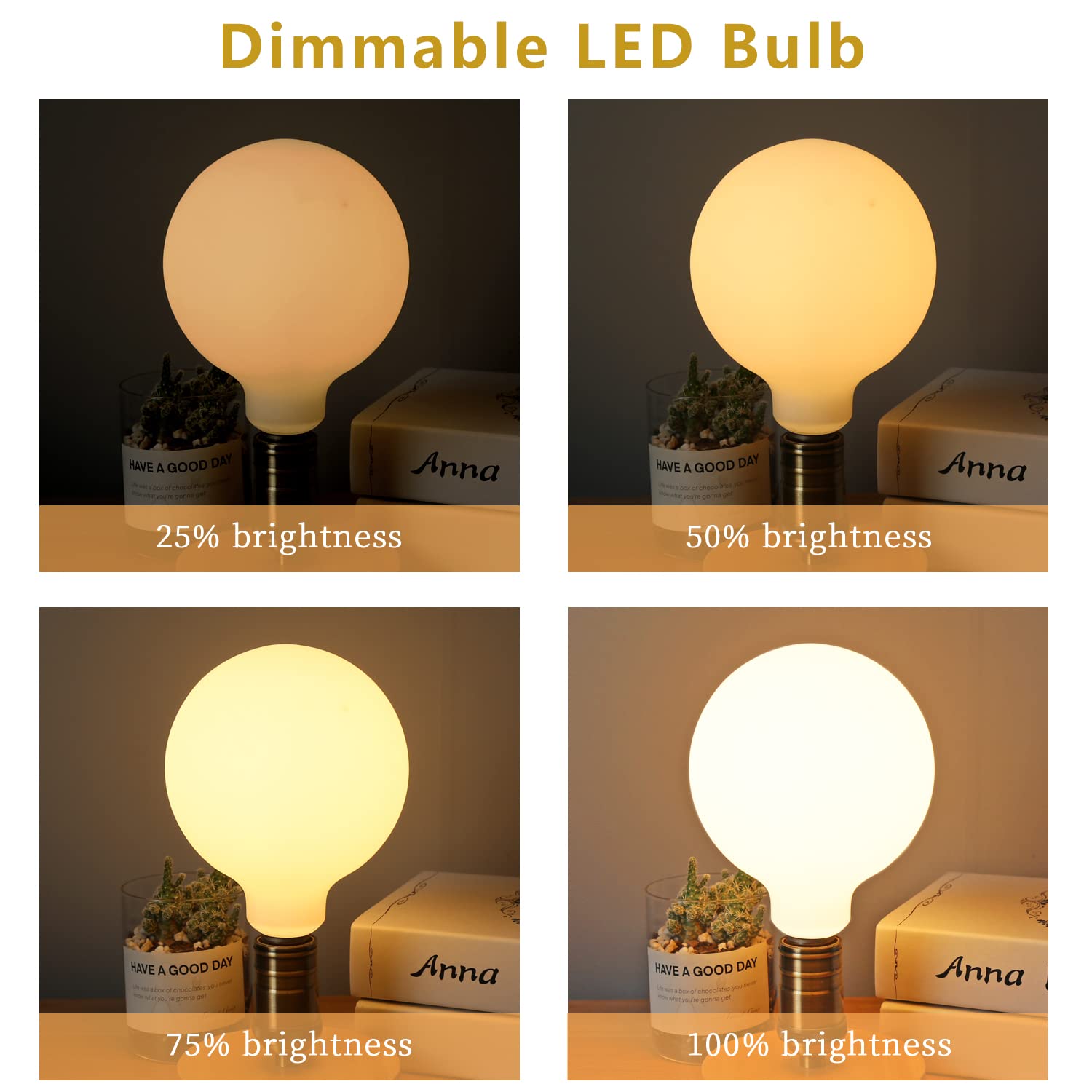 2 Pack G40(G125) Globe Led Light Bulbs, 5.5W Dimmable 50 Watt Equivalent Edison Bulbs, Warm White 2700K, 600Lm, E26 Base, Milky