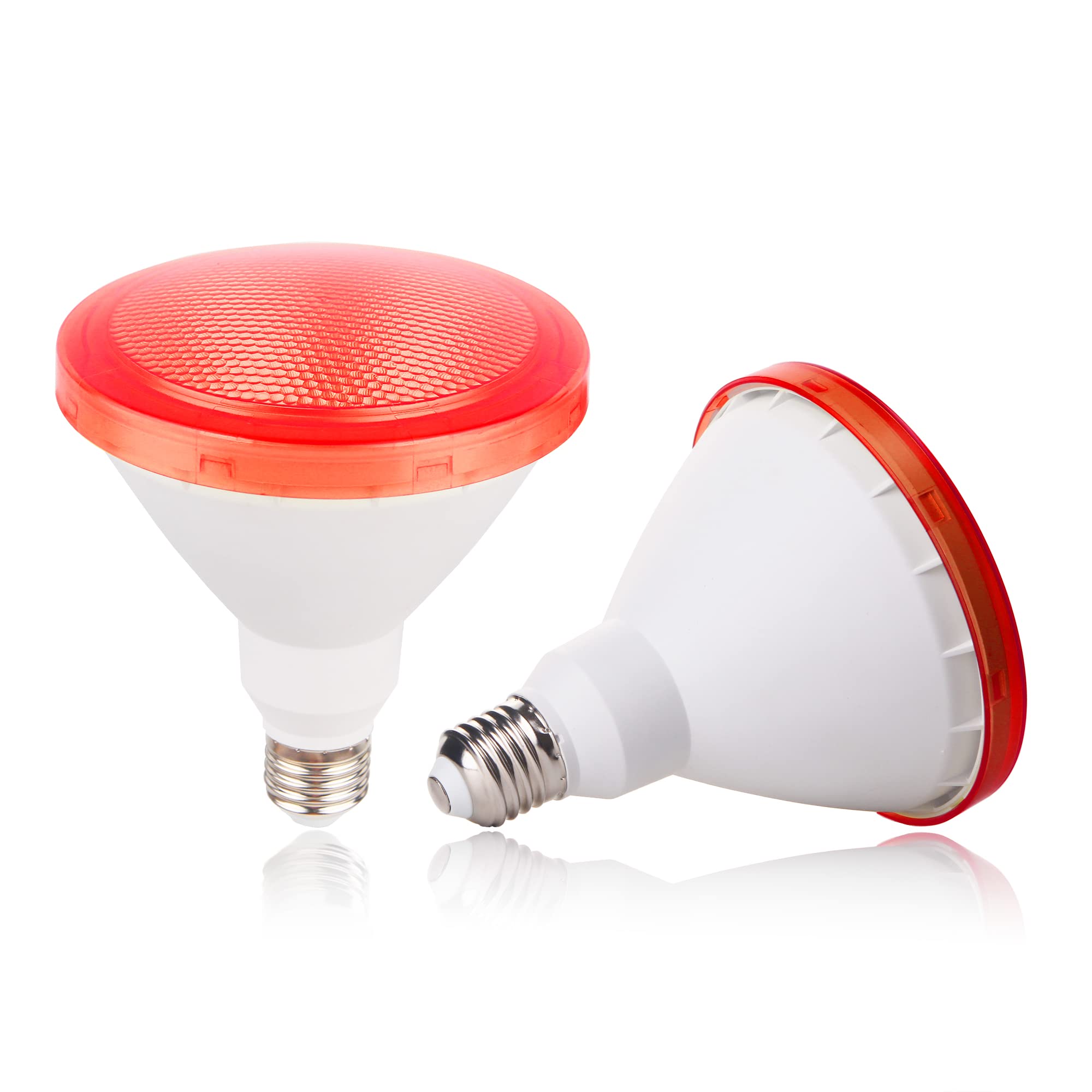 GREENIC Red LED Flood Light Bulb, 15W (100W Equivalent), PAR38, E26 Base, Plastic, 2 Pack
