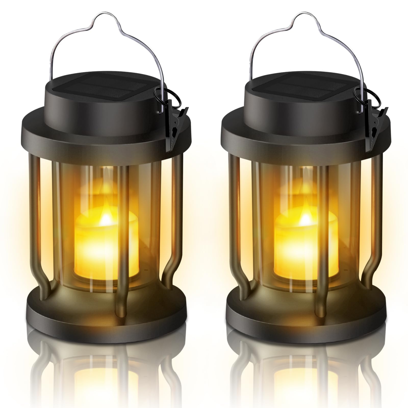 FriutShine Solar Lantern Outdoor Lights - Flameless Candle, Weatherproof, 2 Pack, Black, Model L01