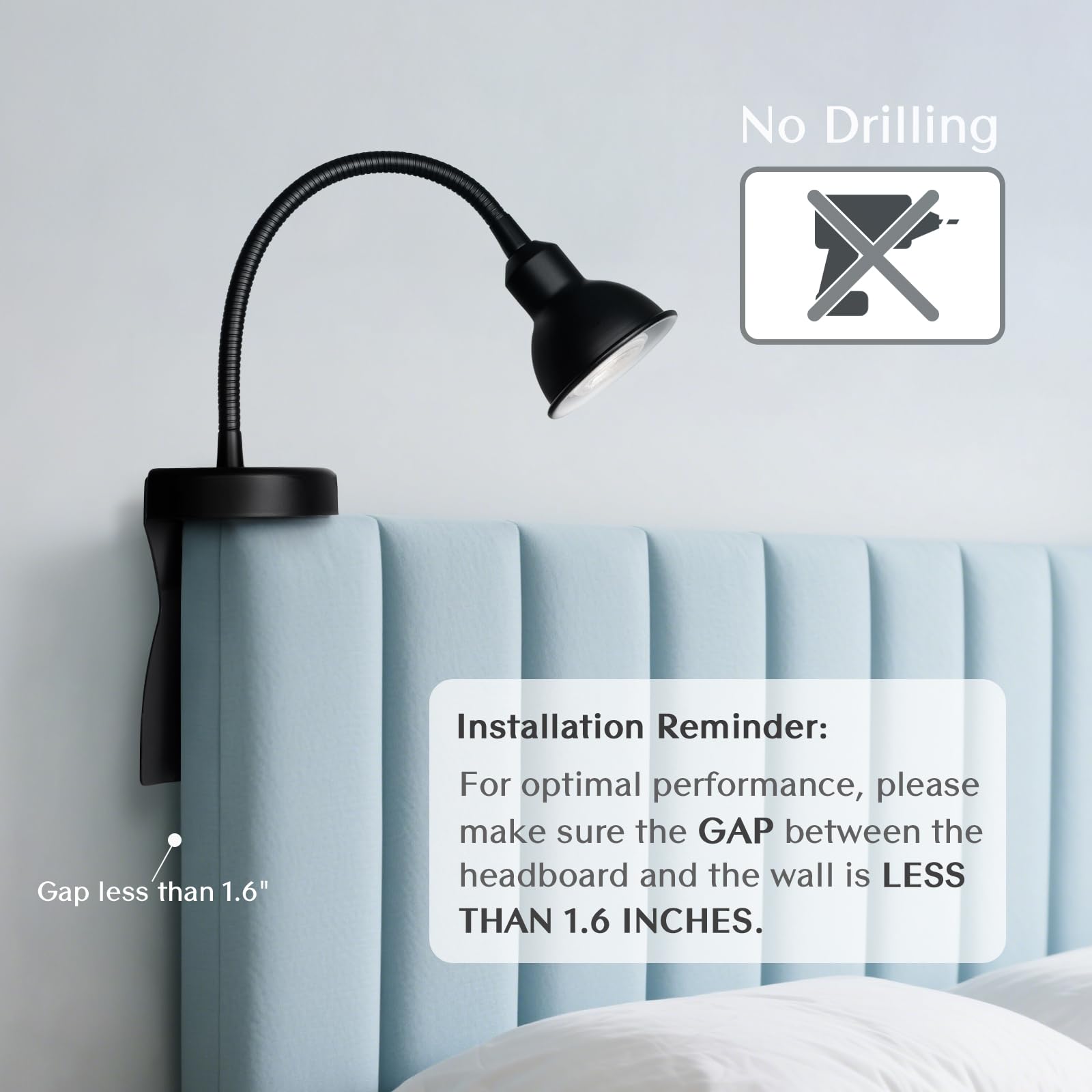 Solfres Headboard Reading Light - Dimmable LED Lamp, Movable & Flexible, Black, Model Light001, No Drilling Design for Bedtime Reading