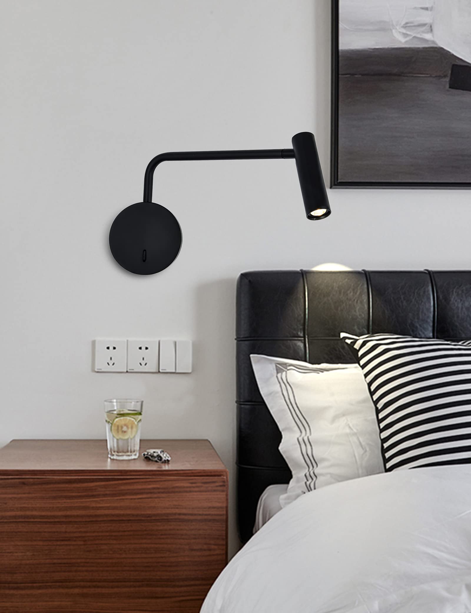 ZEROUNO Wall Mounted Reading Light, Modern LED Sconce, 3000K, Black, Aluminum, Model ZRWS456, Perfect for Bedroom