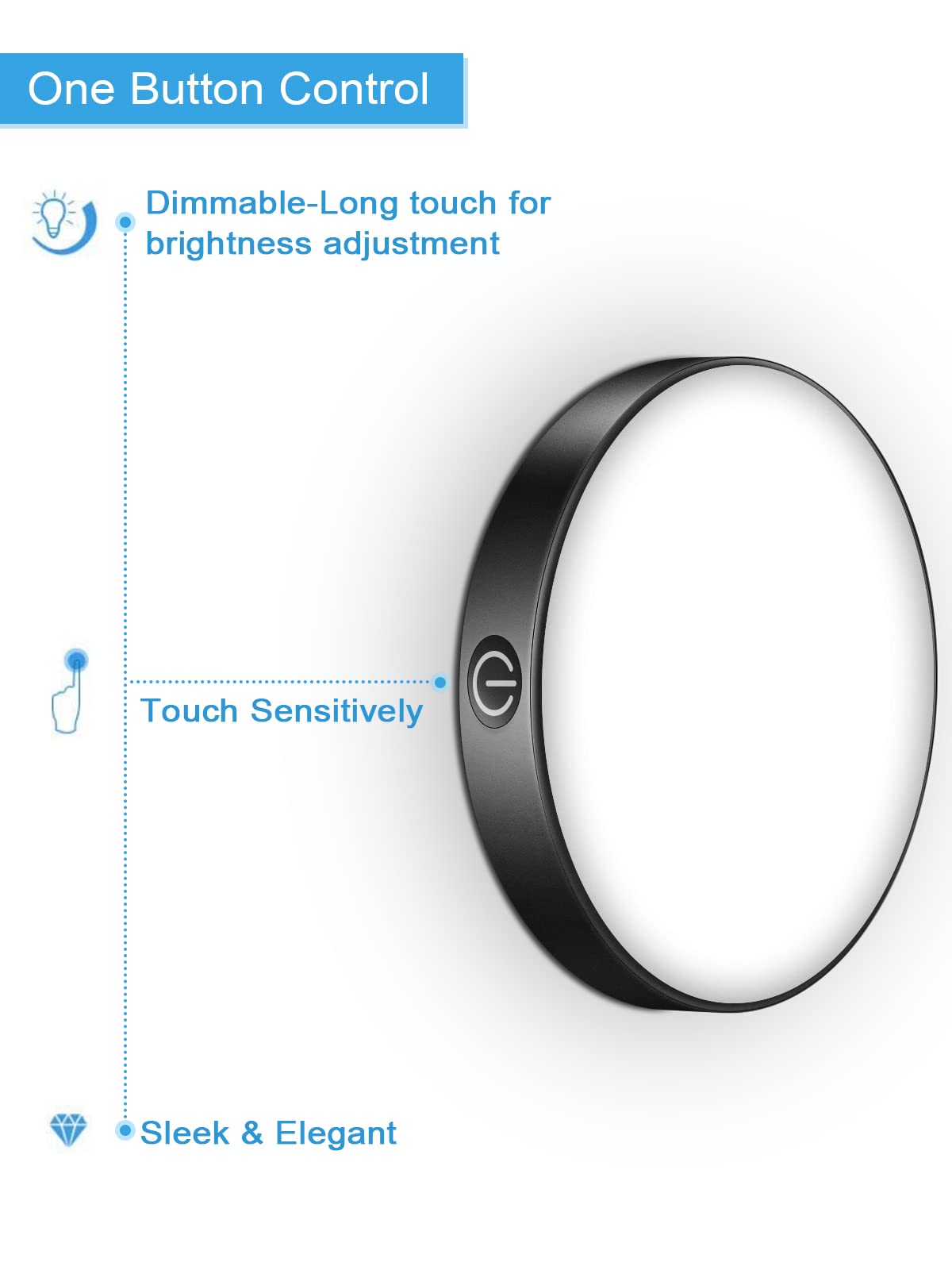 WILLED Tap Light Rechargeable, 3000K Dimmable Touch Light Buit-in 1000mAh Large Battery, Stick on Closet Light, Portable LED Puc