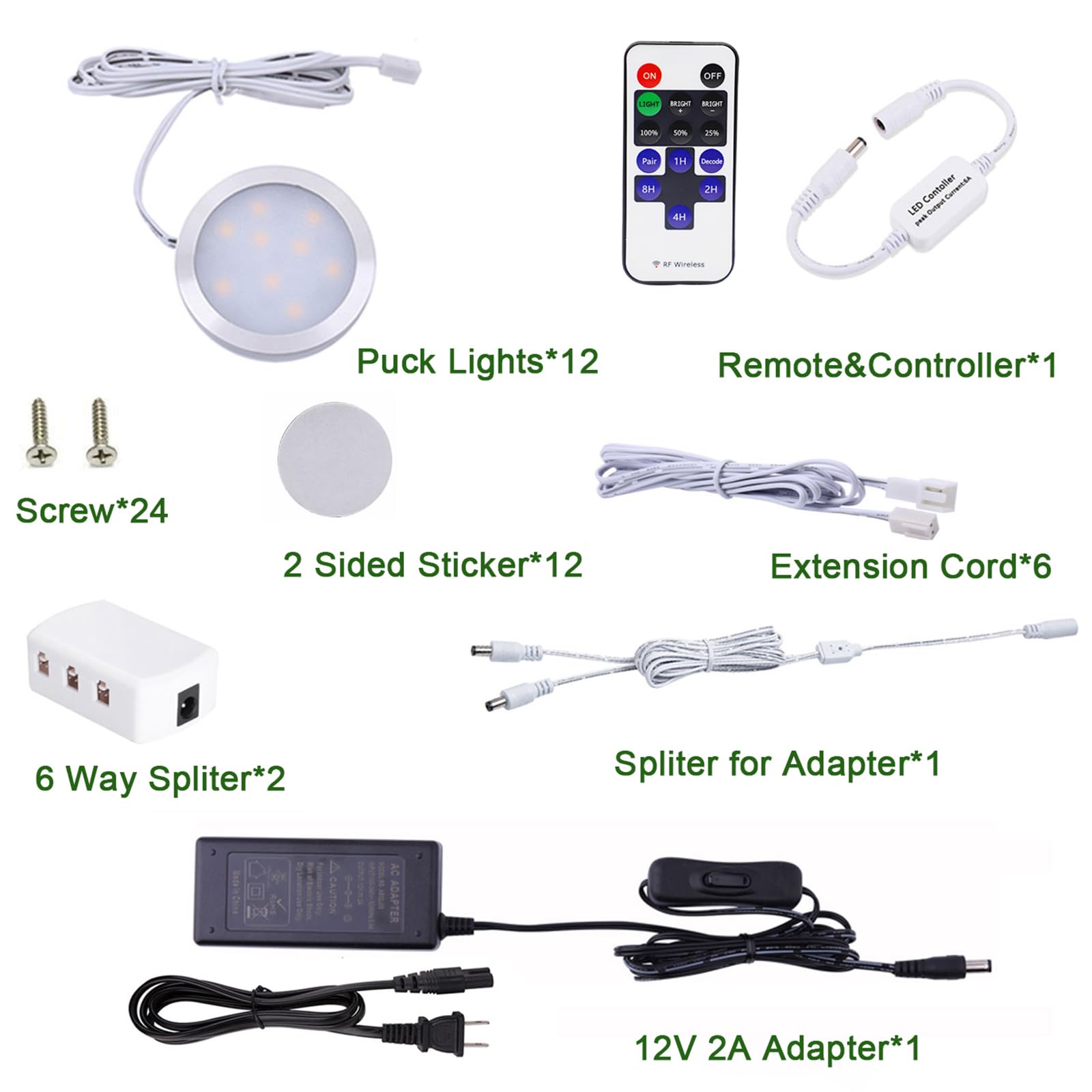 AIBOO LED Puck Lights Kit, 12 pcs 4000K Dimmable Under Counter Lighting for Kitchen, Closet, Showcase - YK-300000197