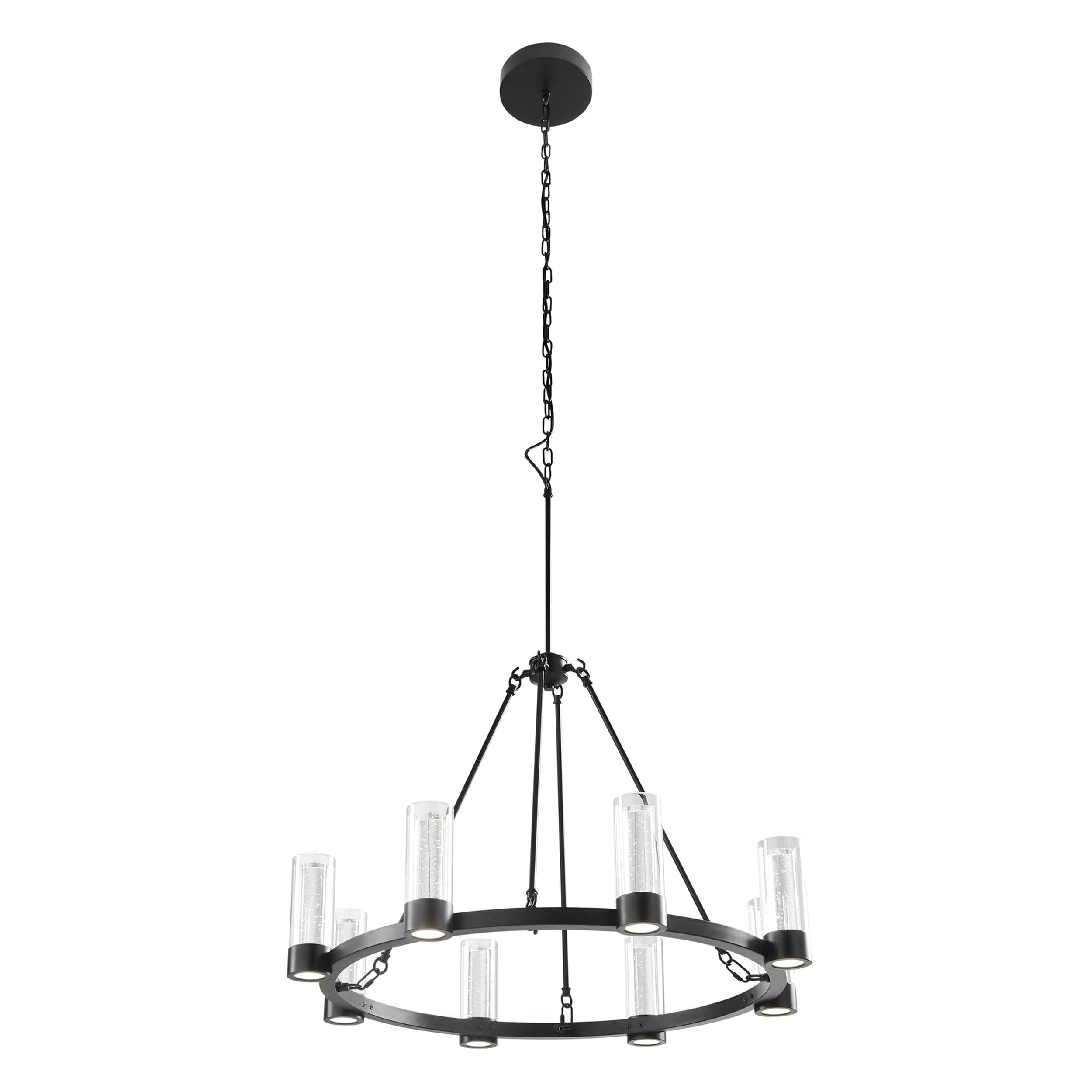 Finesse Decor Victory 8 Light Chandelier, Matte Black Contemporary, Modern Ring - Round Chandelier for Bedroom, Dining Room, Liv