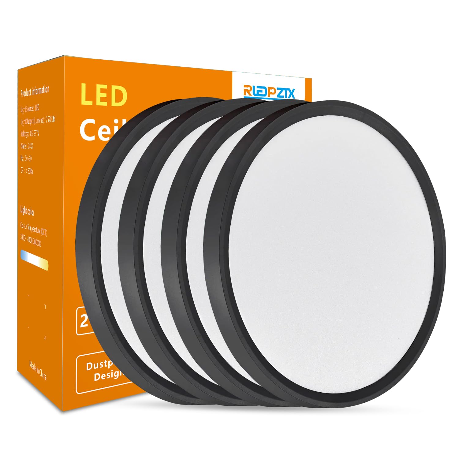 4Pack 16Inch Led Flush Mount Ceiling Light: 32W 3480Lm Low Profile Led Ceiling Light, 3000K/4000K/6000K 3 Color Selectable Super Slim Led Round Flat Ceiling Light For Room Hallway Bathroom, Black