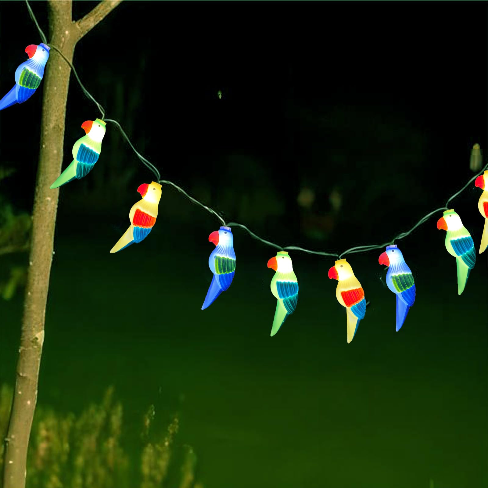 Pallerina 8.5Ft Led Parrot String Lights With 10 Multicolor Parrot Shaped Lights,Tropical Themed Party Decorations,Plug In Novel