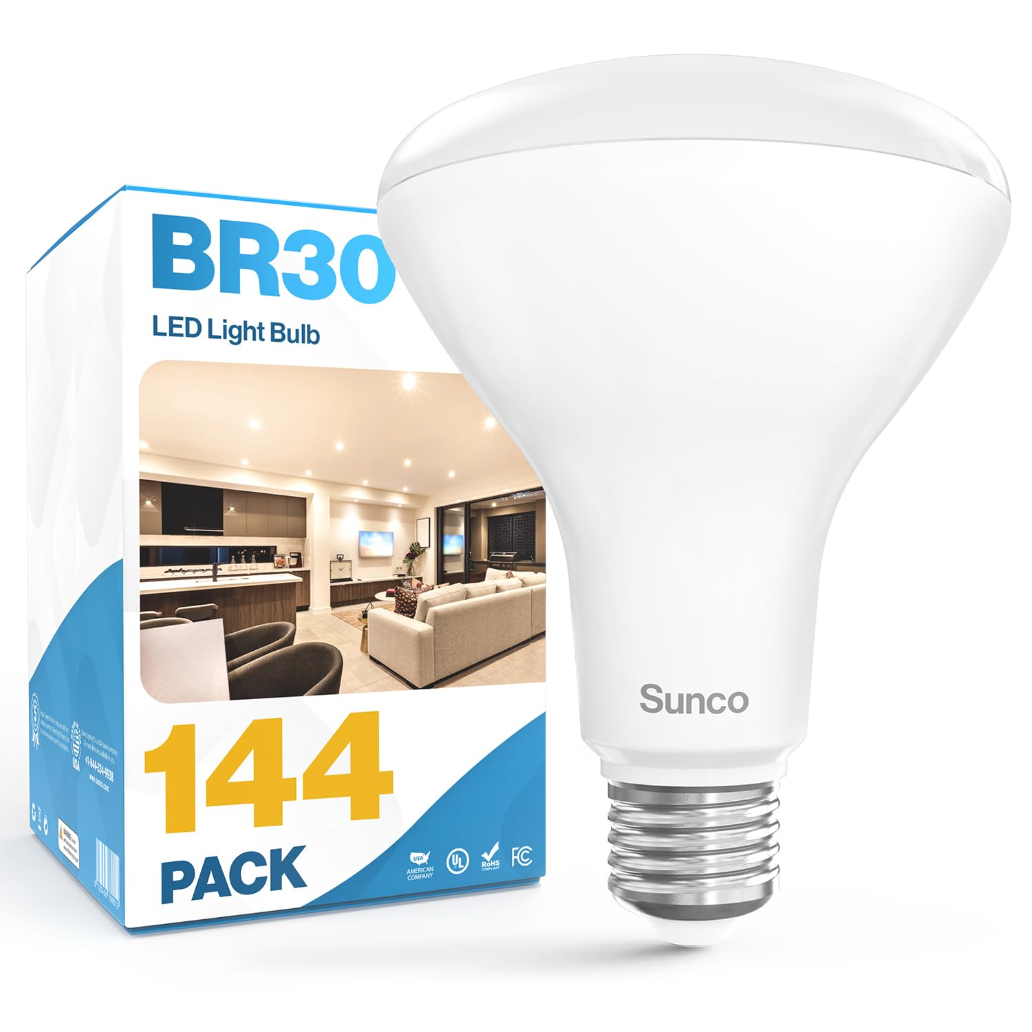 Sunco 144 Pack BR30 Light Bulb LED Recessed Can Light Bulbs, Indoor Flood Lights 850 LM, 11W (65W Equivalent), 2700K Warm White,