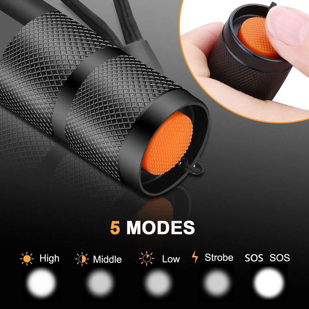 Modoao 3 Pack Led Flashlights - Super Bright, Zoomable, 5 Modes, White, Model B07J4Xfm31, Ideal For Camping, Hiking, Dog Walking
