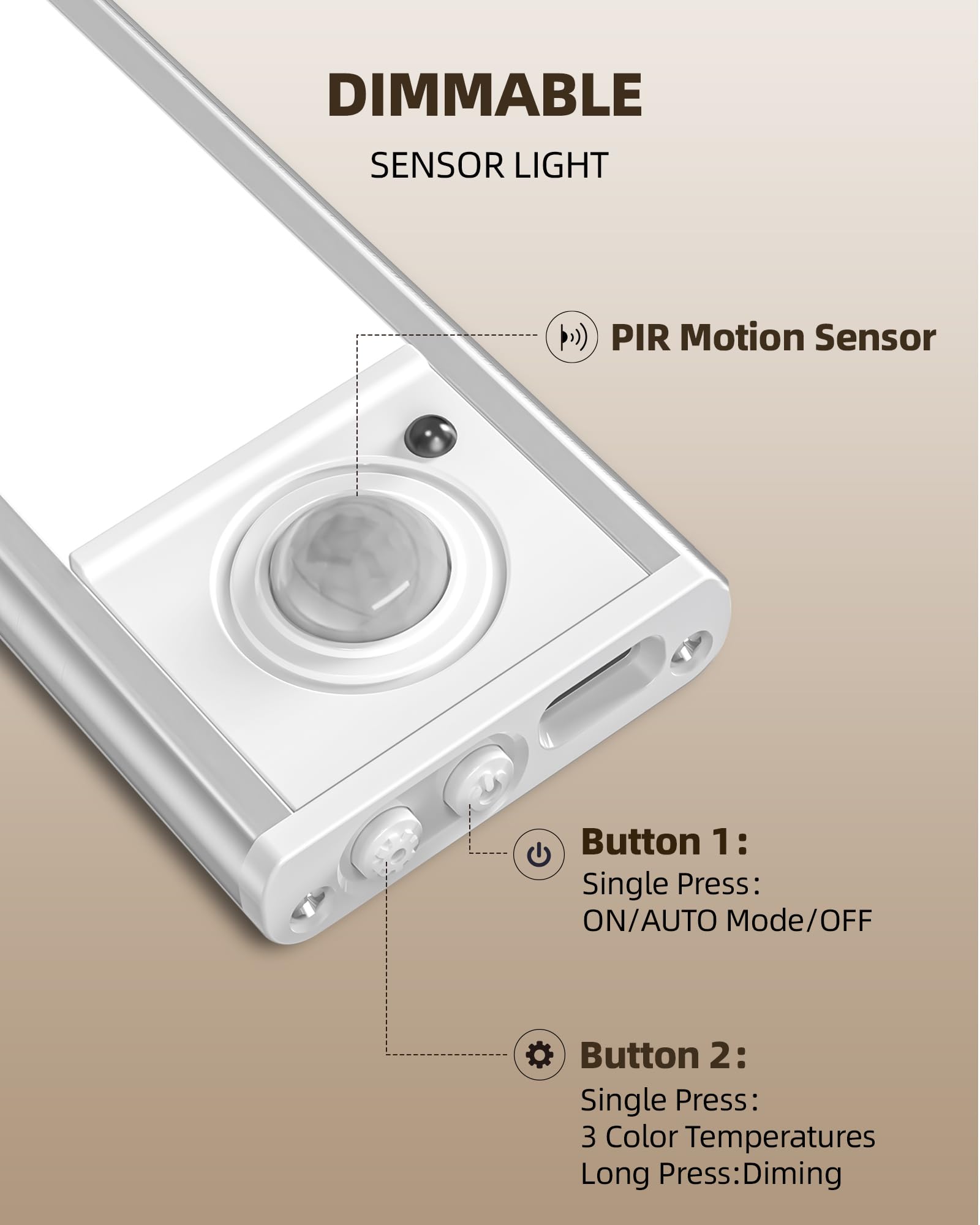 AMETHEUS Under Cabinet Lighting, 16" Dimmable LED Motion Sensor Light, 2Pack, Rechargeable, Remote Control, ABS Material