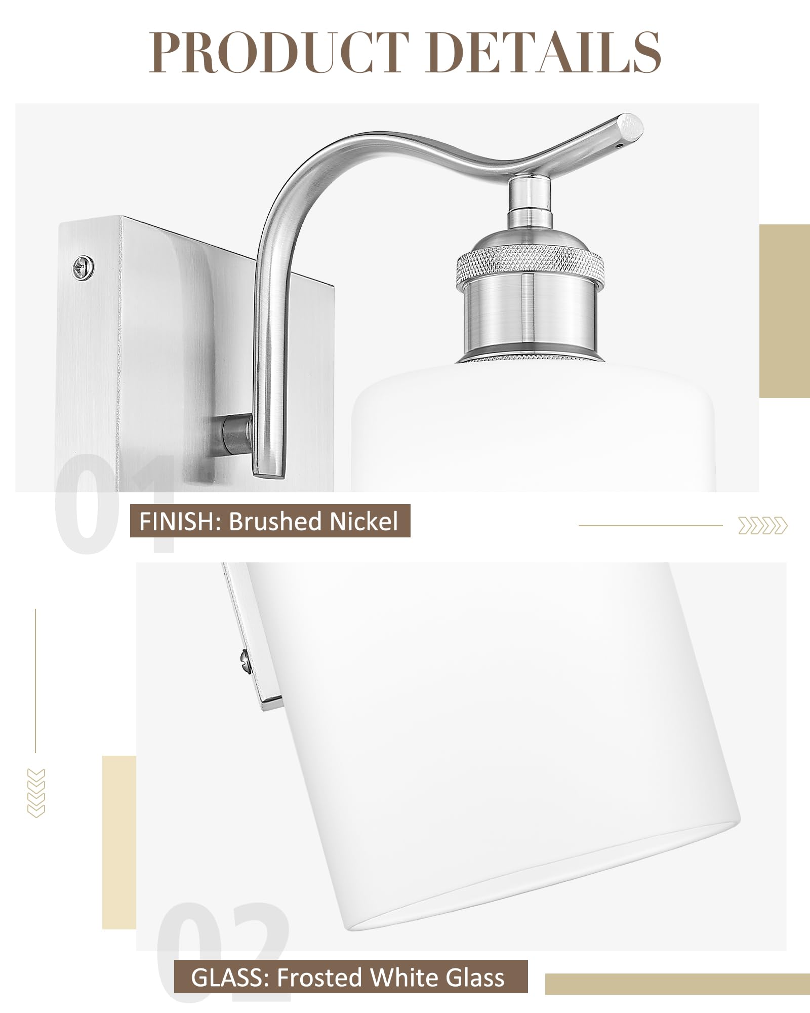 JAZAVA Wall Sconce Set of 2, Battery Operated, Remote Control, Brushed Nickel & Milk Glass, Model ZCVL01BN-1B-2P