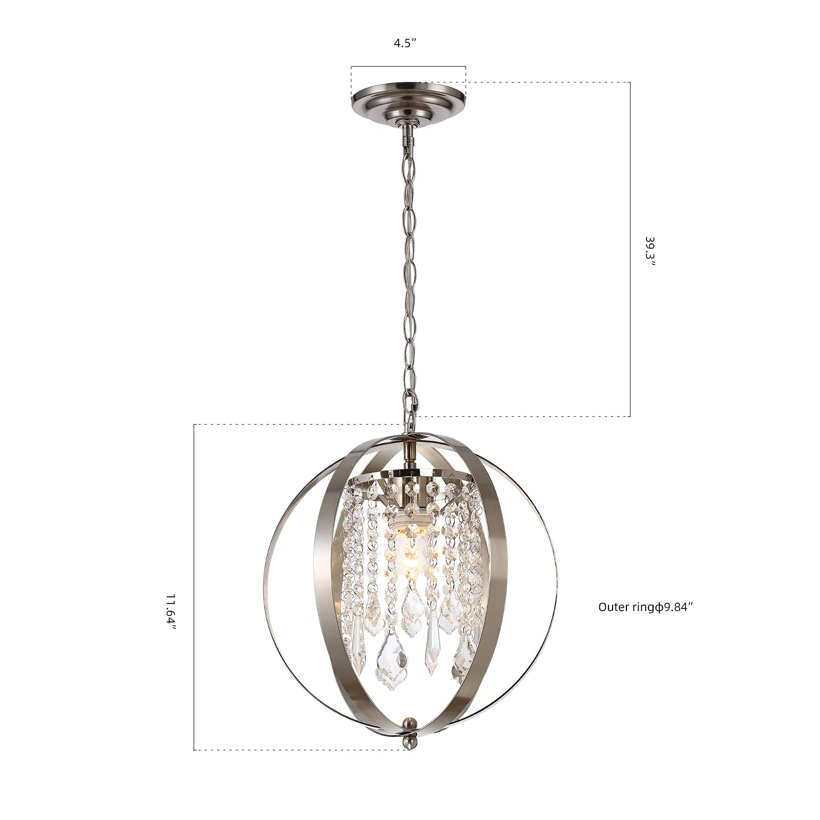 Raymalux Morden Globe Crystal Chandelier Mini Chrome Chandelier Iron Ceiling Light Fixture For Bedroom,Living Room,Dining Room