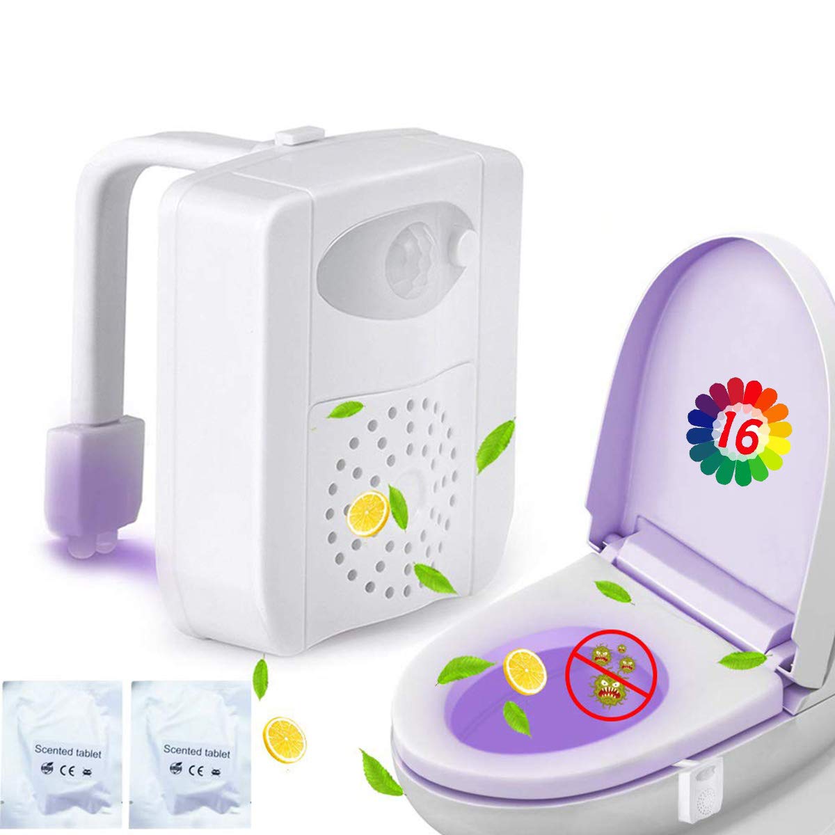 Zezhou Toilet Light Motion Sensor - 16 Color Led Night Lights For Toilet Bowl With Aromatherapy For Bathroom, Funny Gifts Idea For Dad Men Women Kids Teen Boys, Cool Fun Gadgets For Stocking Stuffer