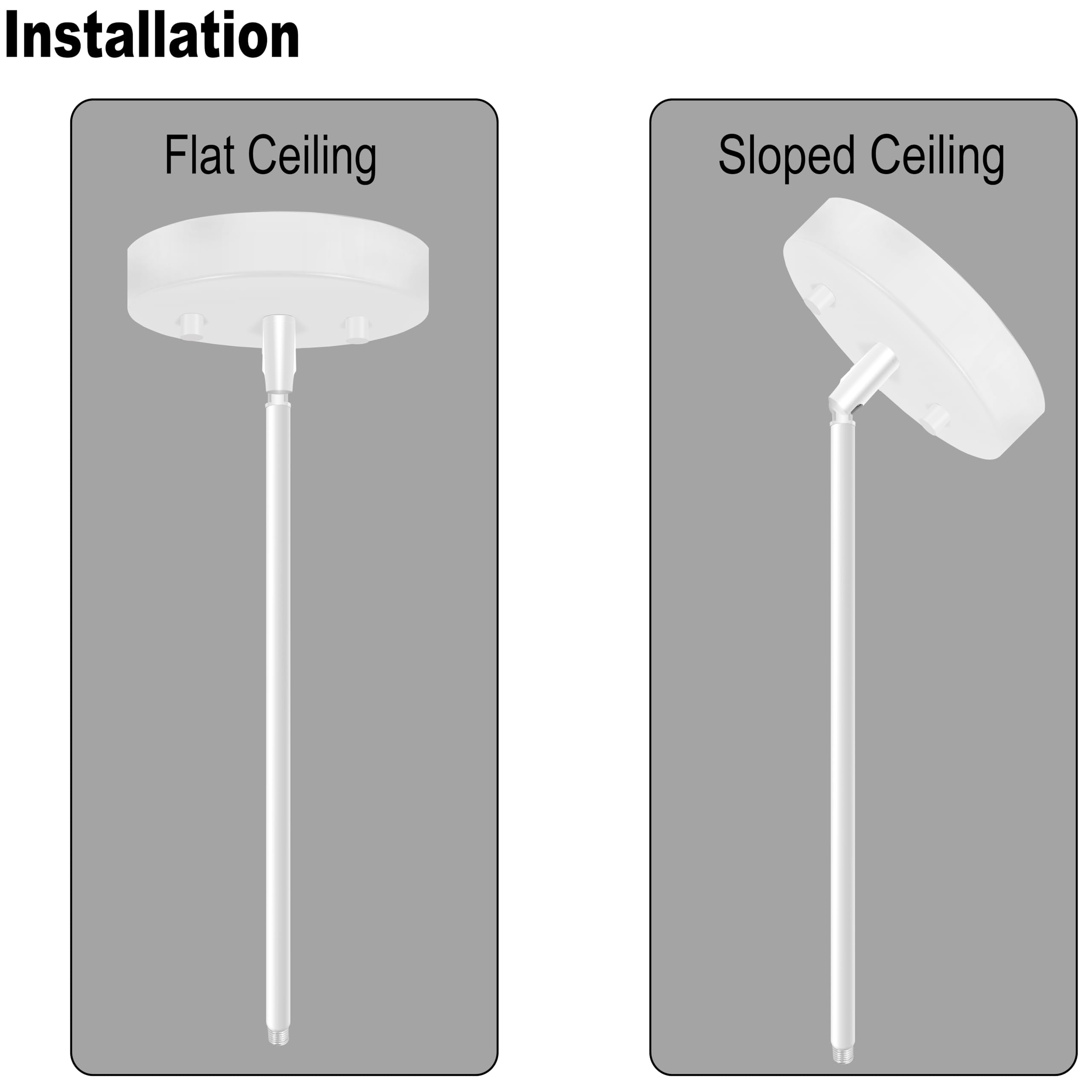 M10 Threaded Extension Poles Lighting Fixture Downrods Stems & 180 Degrees Sloped Ceiling Adapter Kits For Pendant Light  Island Lighting  Chandeliers (White)