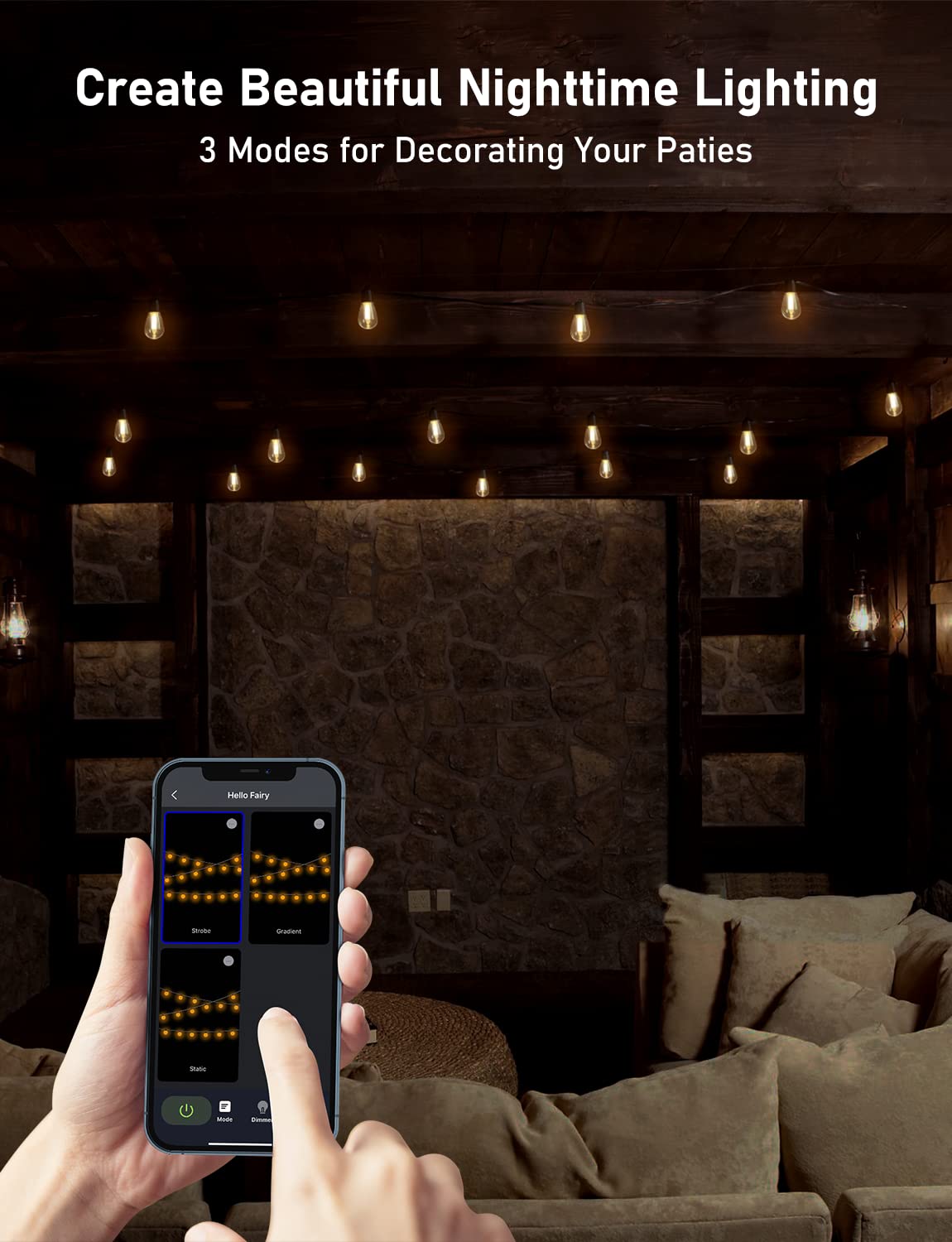 Aoycocr Led Outdoor String Lights, 48Ft Bluetooth Patio Lights, App Control, 3 Modes, Outdoor Lights With Dimmer Timer, 25 S14 E