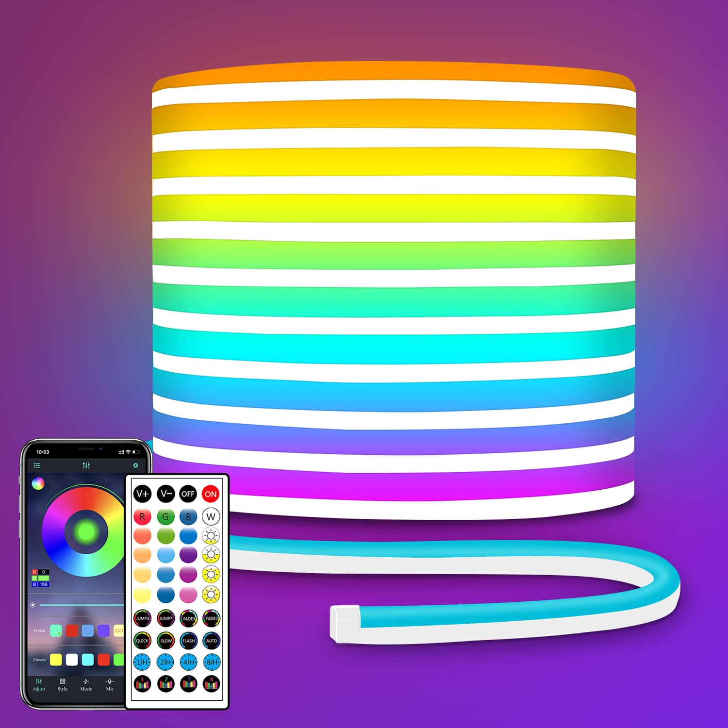 segrass LED Neon Light Strip, 32.8ft, RGB, Waterproof, Flexible, Model segrass-NHrgb10M05