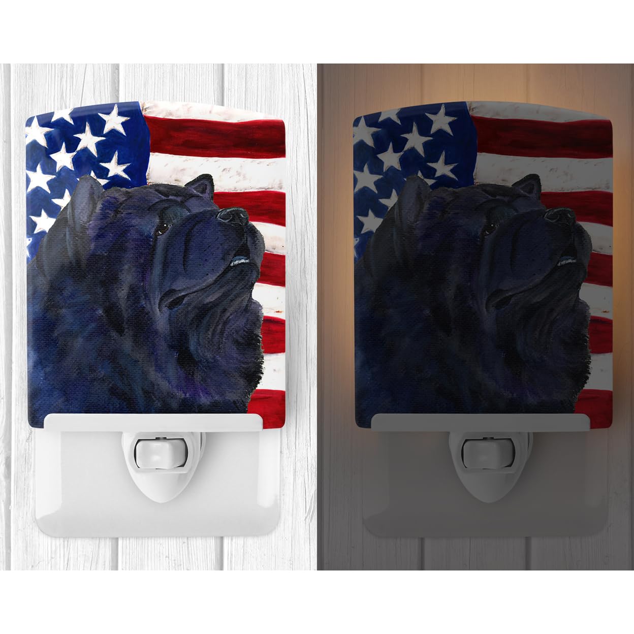 Carolines Treasures Ceramic Night Light, USA American Flag, Chow Chow Design, 6x4x3 inches, Multicolor, Model SS4028CNL