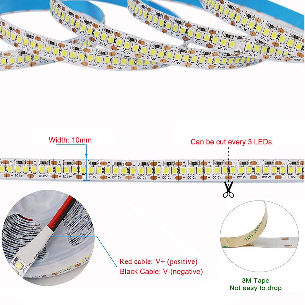 SUYOOULIN LED Strip Lights SMD 2835 16.4Ft 1200 LEDs 26000LM Non-Waterproof IP21 Cool White 6500K Model LS-