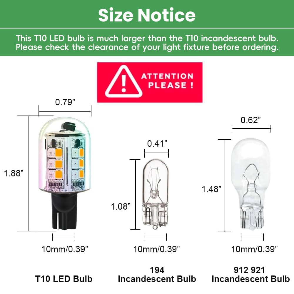Makergroup RGB T10 LED Light Bulbs 12V, 3 Pack, Multi-colored, Dimmable with Remote, Weatherproof for Outdoor Use