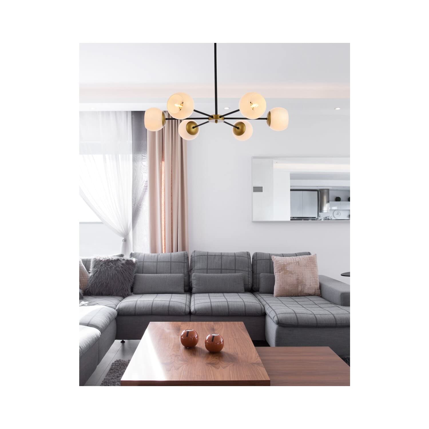 Living District Briggs 6-Light Metal Pendant with White Shade in Black and Brass